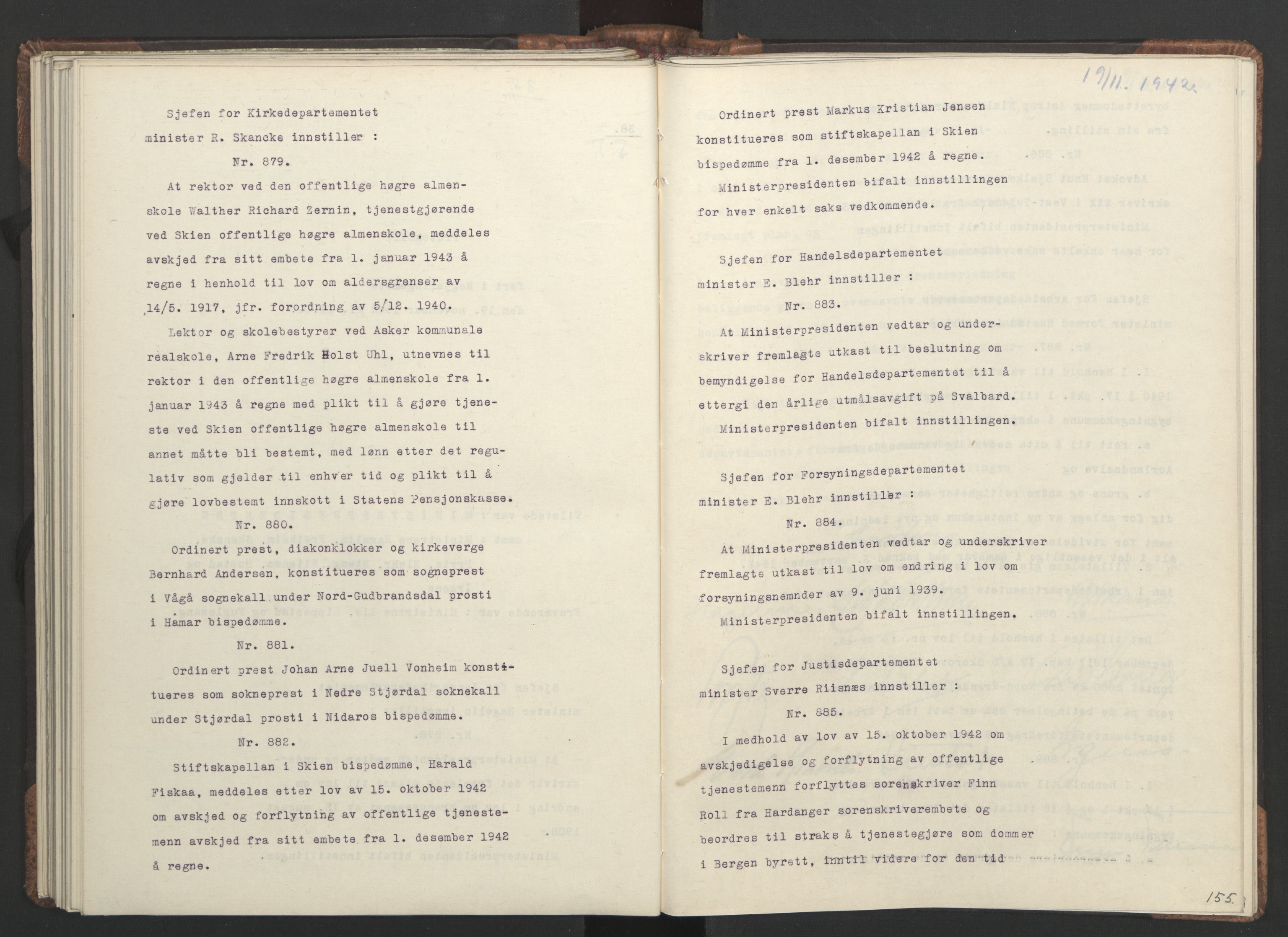 NS-administrasjonen 1940-1945 (Statsrådsekretariatet, de kommisariske statsråder mm), RA/S-4279/D/Da/L0001: Beslutninger og tillegg (1-952 og 1-32), 1942, p. 158