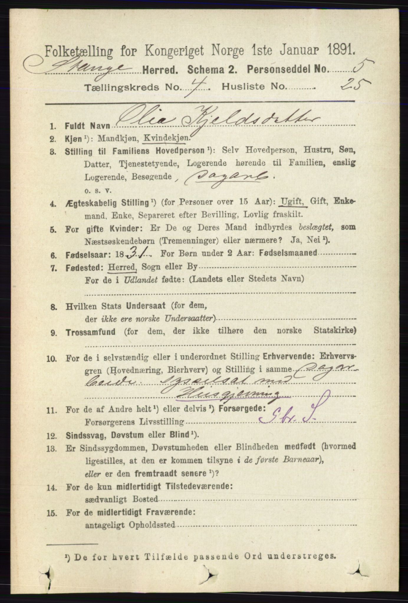 RA, 1891 census for 0417 Stange, 1891, p. 2531
