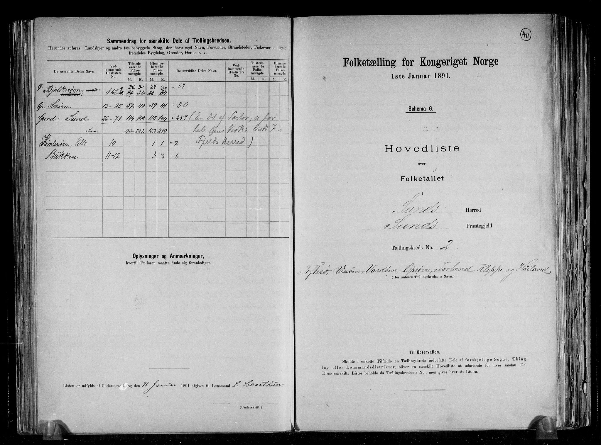 RA, 1891 census for 1245 Sund, 1891, p. 7