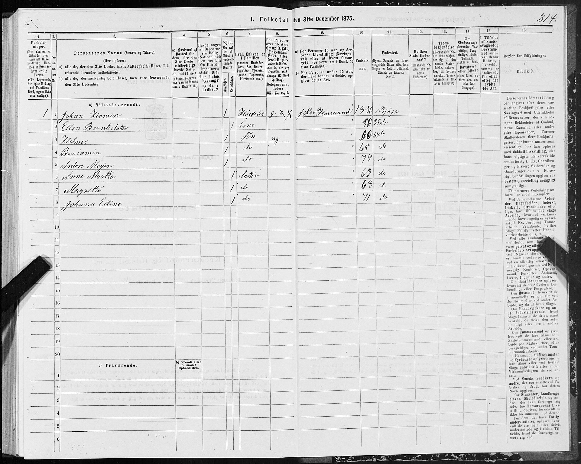 SAT, 1875 census for 1627P Bjugn, 1875, p. 2314