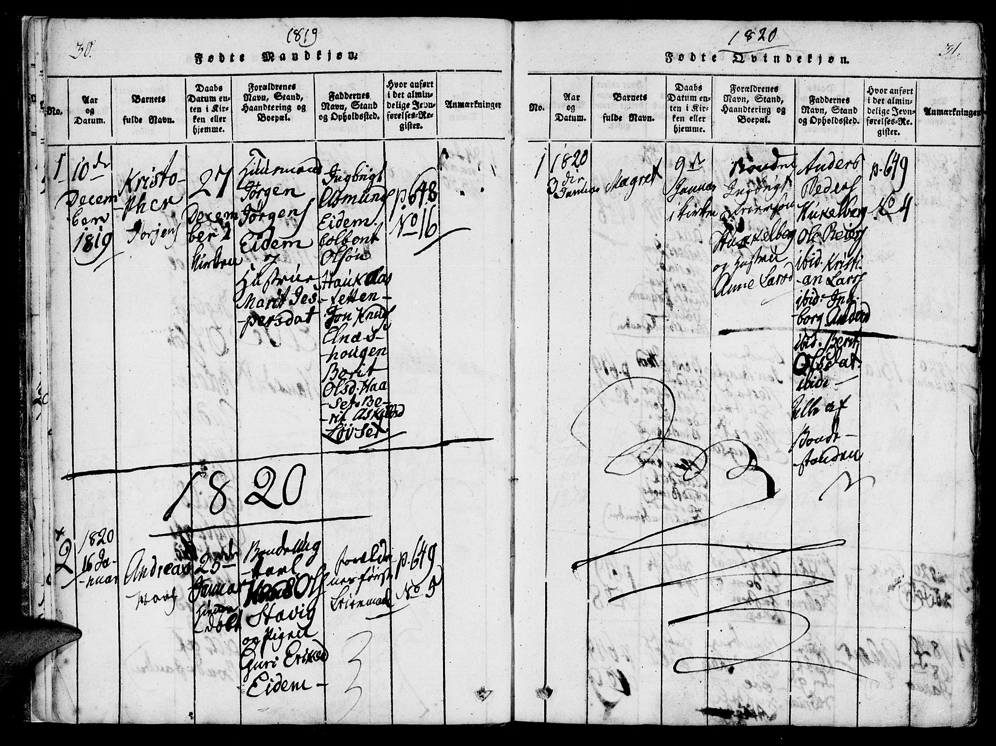 Ministerialprotokoller, klokkerbøker og fødselsregistre - Møre og Romsdal, AV/SAT-A-1454/565/L0747: Parish register (official) no. 565A01, 1817-1844, p. 30-31