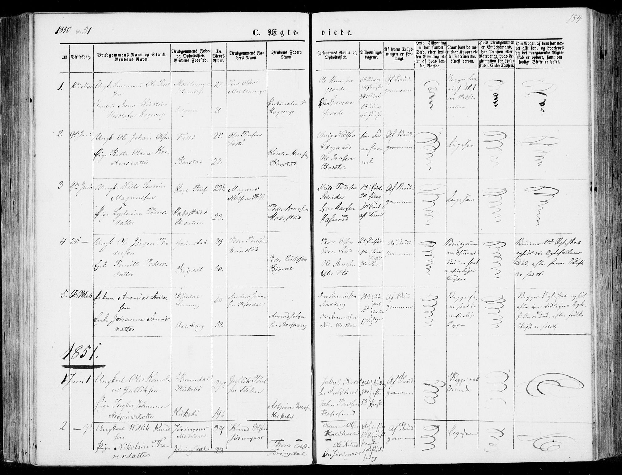 Ministerialprotokoller, klokkerbøker og fødselsregistre - Møre og Romsdal, SAT/A-1454/510/L0121: Parish register (official) no. 510A01, 1848-1877, p. 154