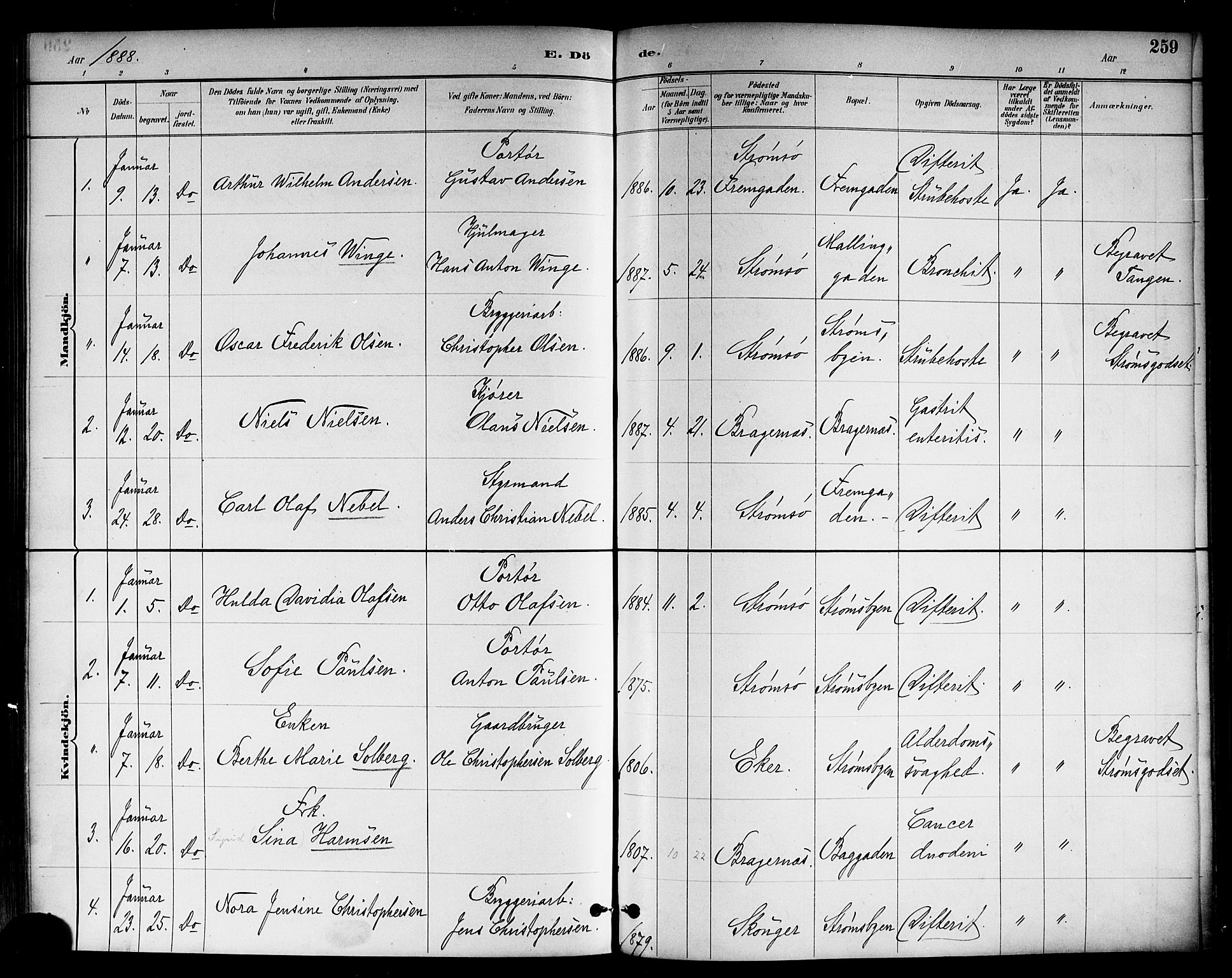 Strømsø kirkebøker, SAKO/A-246/F/Fa/L0023: Parish register (official) no. I 23, 1885-1894, p. 259