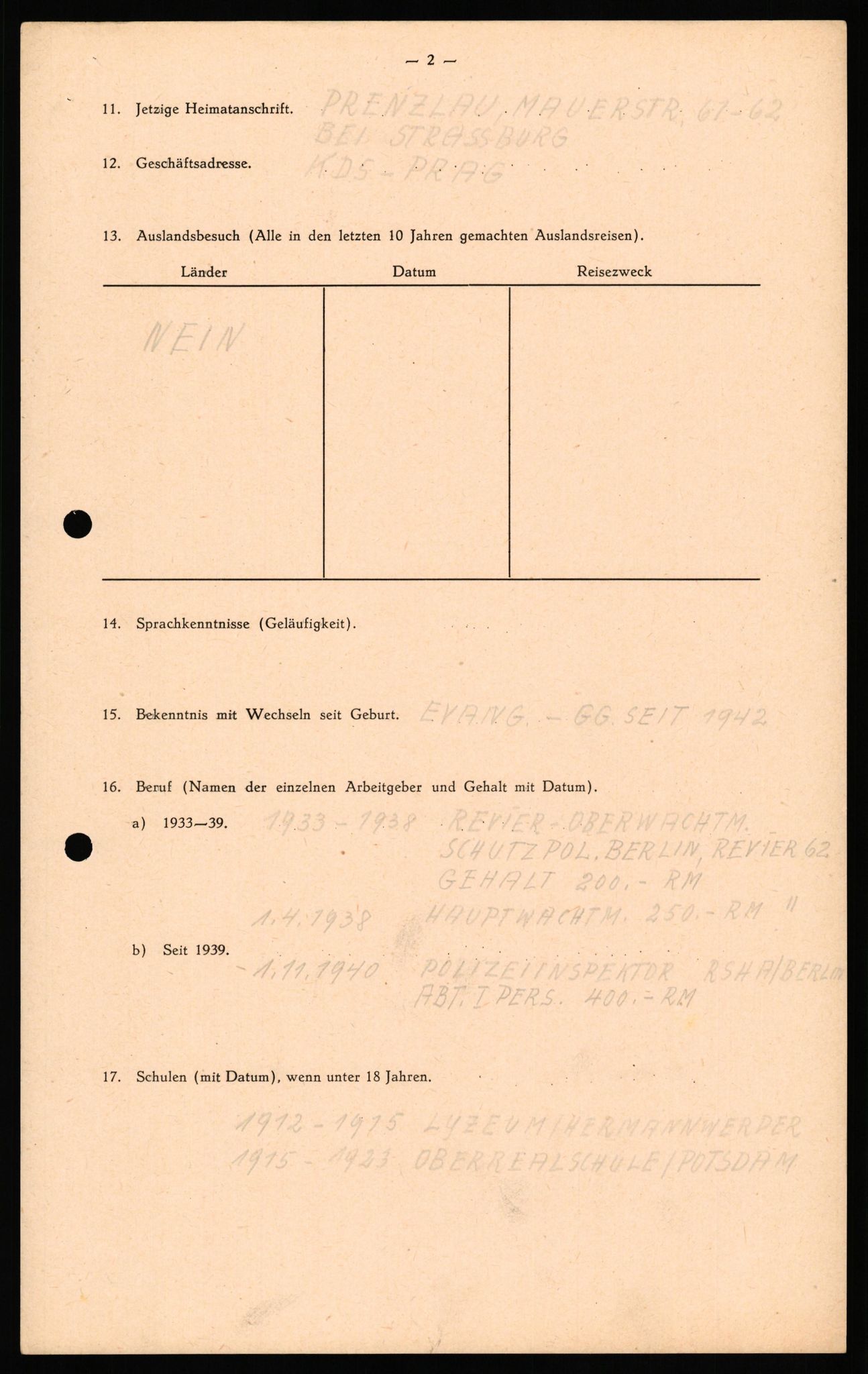 Forsvaret, Forsvarets overkommando II, AV/RA-RAFA-3915/D/Db/L0034: CI Questionaires. Tyske okkupasjonsstyrker i Norge. Tyskere., 1945-1946, p. 99