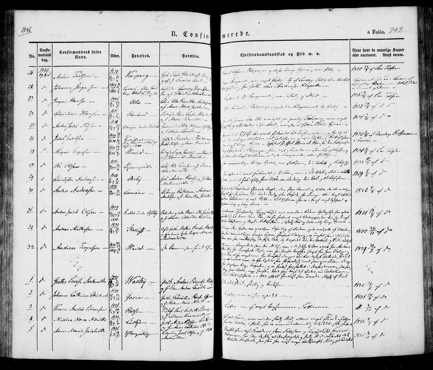 Tjølling kirkebøker, AV/SAKO-A-60/F/Fa/L0006: Parish register (official) no. 6, 1835-1859, p. 242