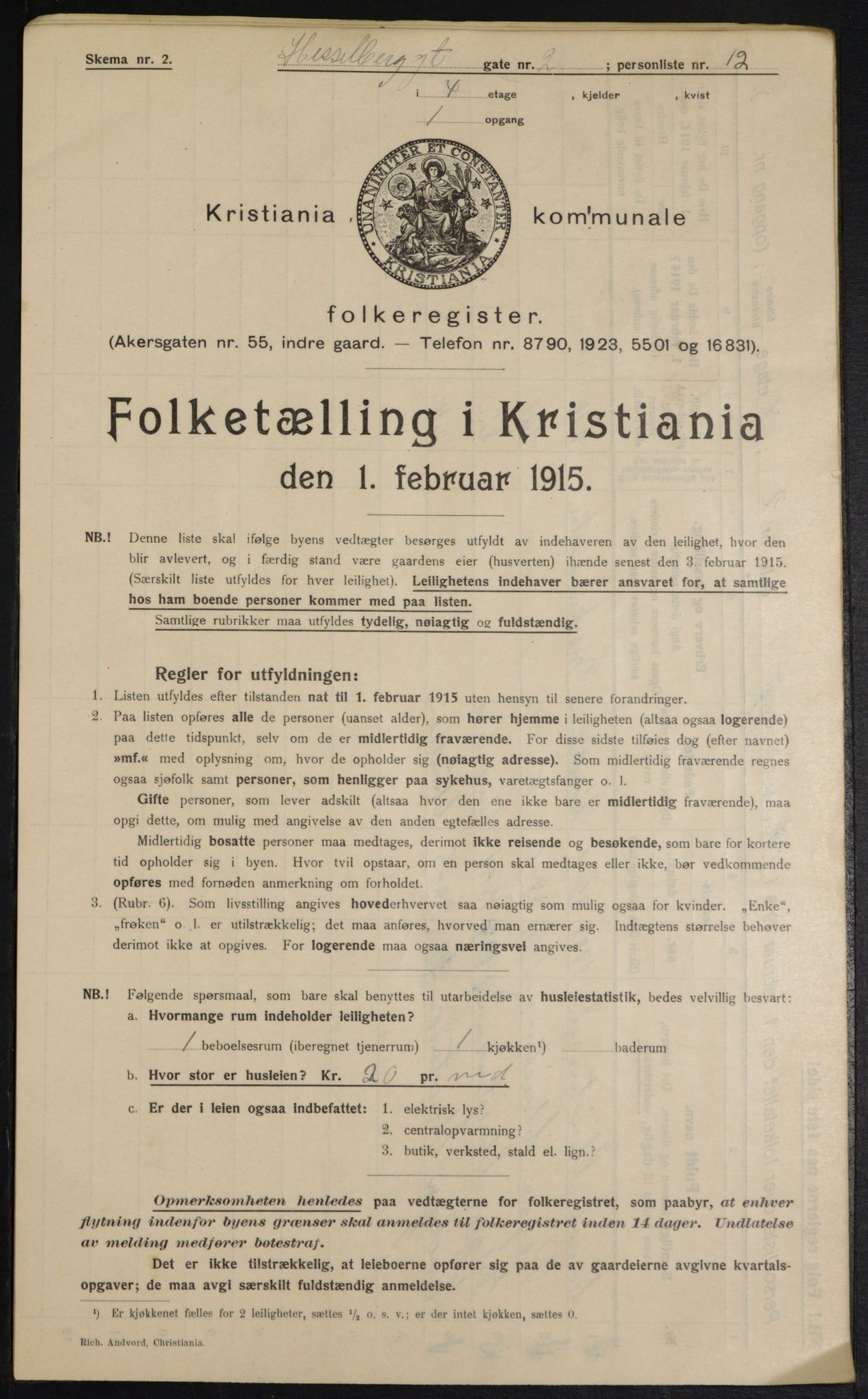 OBA, Municipal Census 1915 for Kristiania, 1915, p. 39447