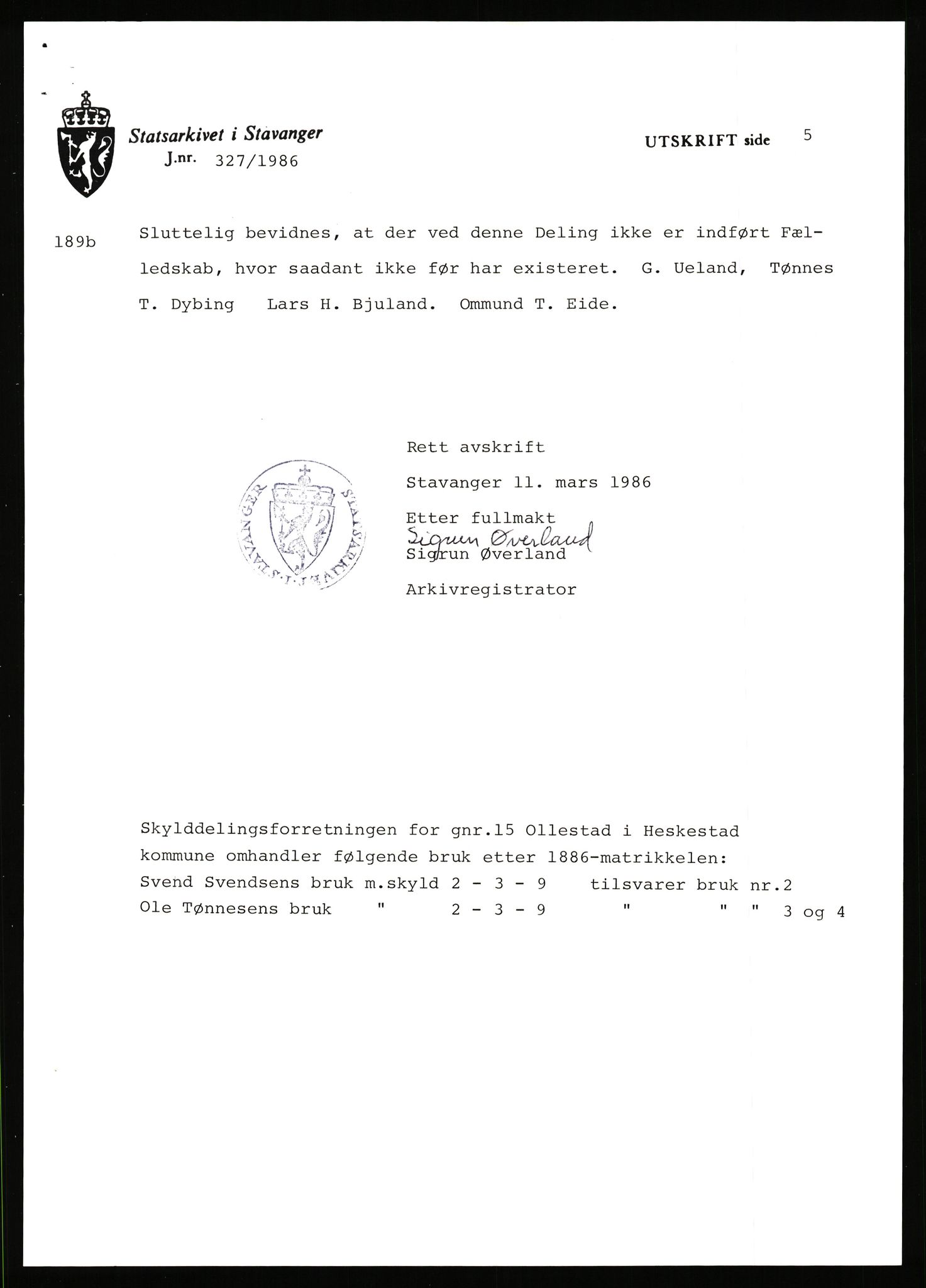 Statsarkivet i Stavanger, SAST/A-101971/03/Y/Yj/L0065: Avskrifter sortert etter gårdsnavn: Odland i Varhaug - Osnes, 1750-1930, p. 220