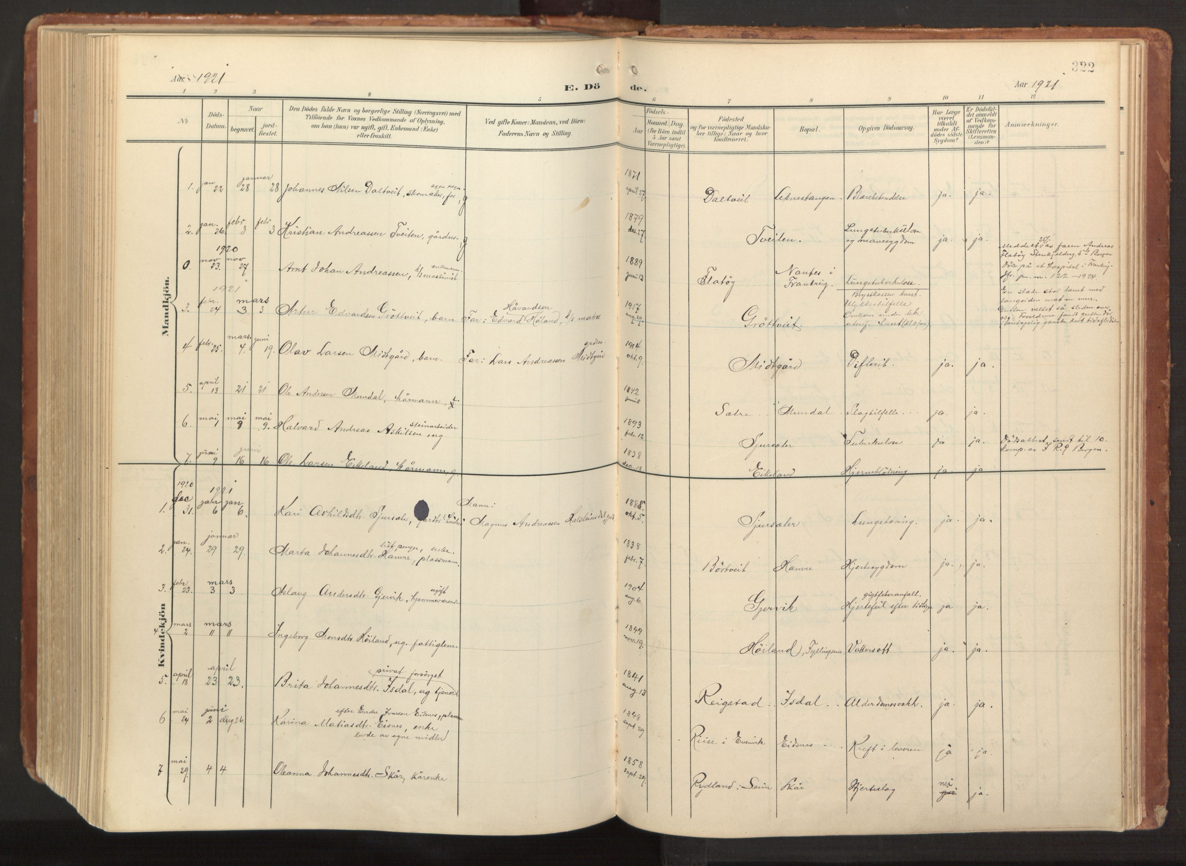 Hamre sokneprestembete, AV/SAB-A-75501/H/Ha/Haa/Haab/L0002: Parish register (official) no. B 2, 1905-1924, p. 322