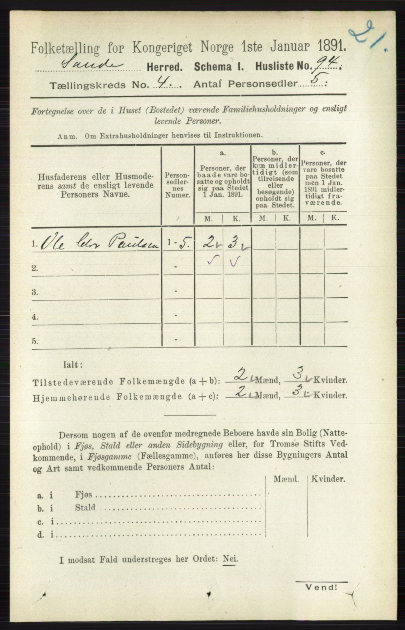 RA, 1891 census for 0713 Sande, 1891, p. 1478