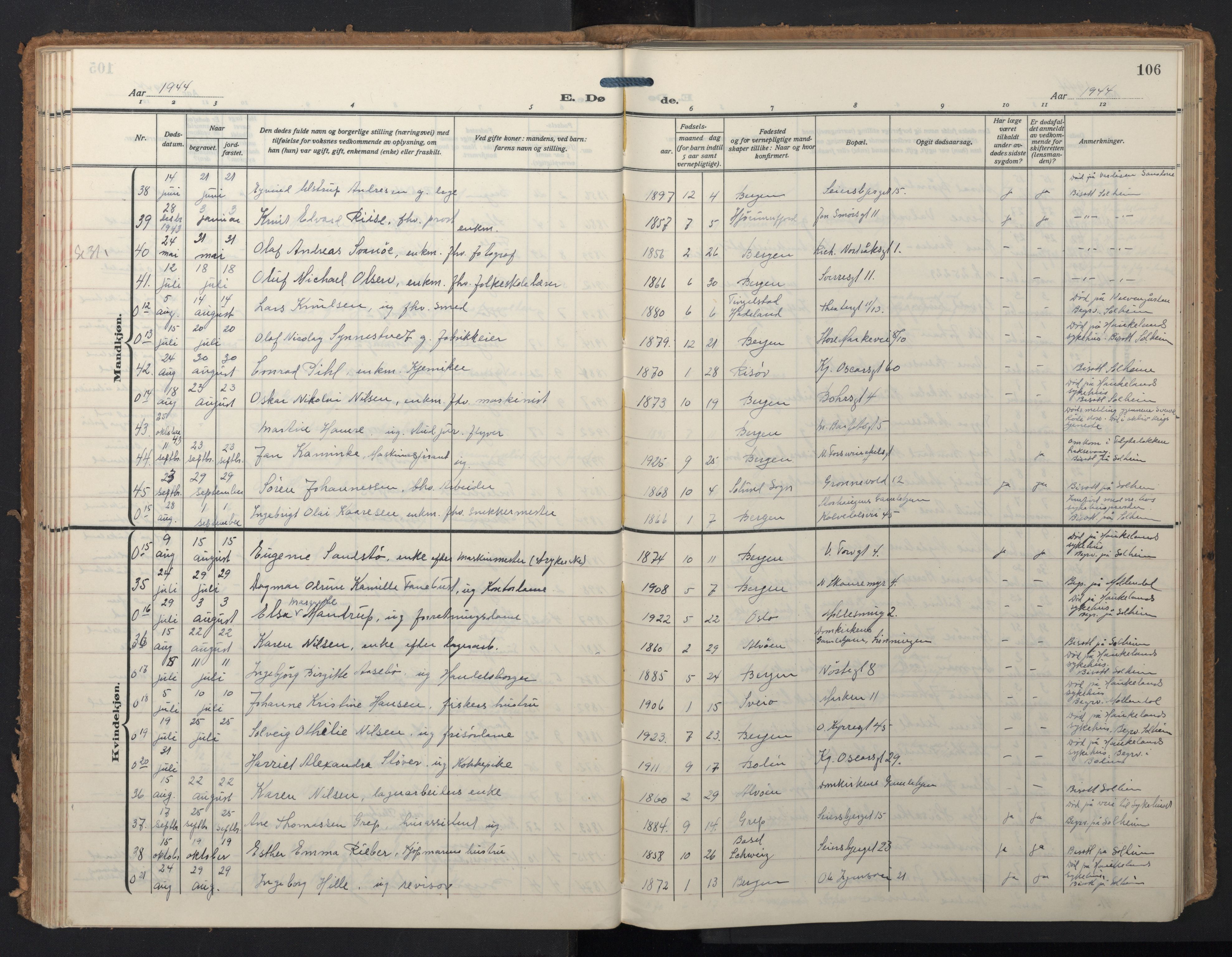 Domkirken sokneprestembete, AV/SAB-A-74801/H/Hab/L0043: Parish register (copy) no. E 7, 1929-1965, p. 105b-106a