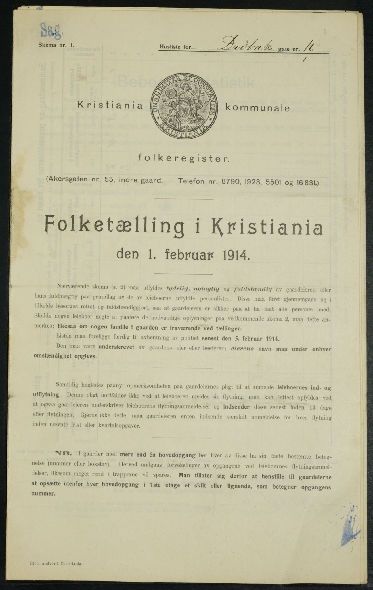 OBA, Municipal Census 1914 for Kristiania, 1914, p. 17613