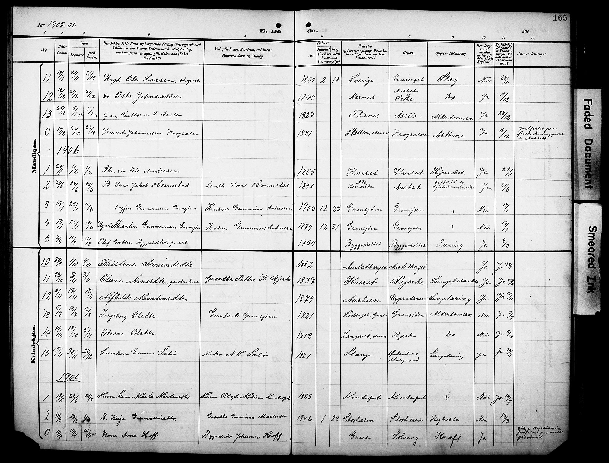 Hof prestekontor, SAH/PREST-038/H/Ha/Hab/L0005: Parish register (copy) no. 5, 1899-1916, p. 165