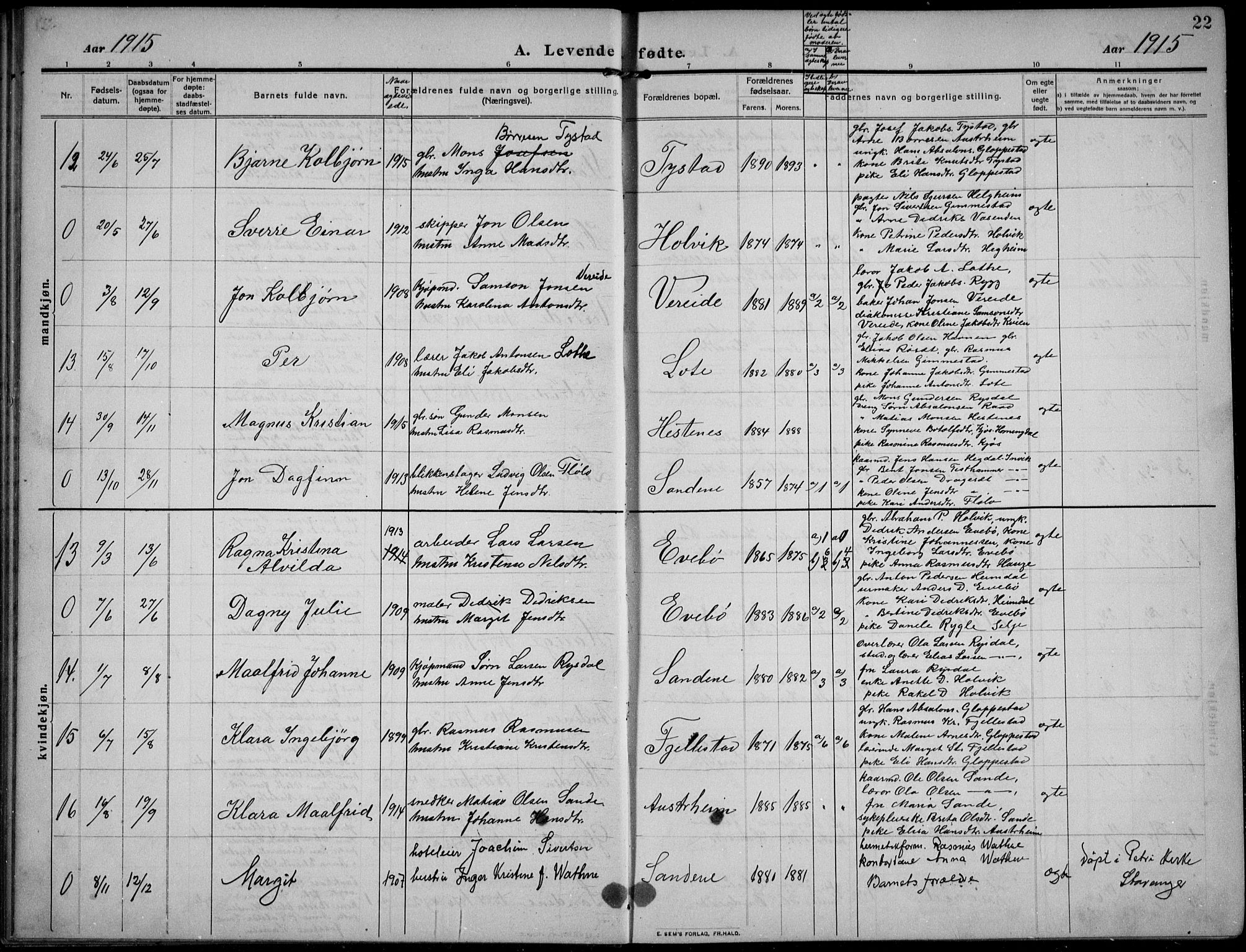 Gloppen sokneprestembete, AV/SAB-A-80101/H/Hab/Habb/L0003: Parish register (copy) no. B 3, 1910-1933, p. 22