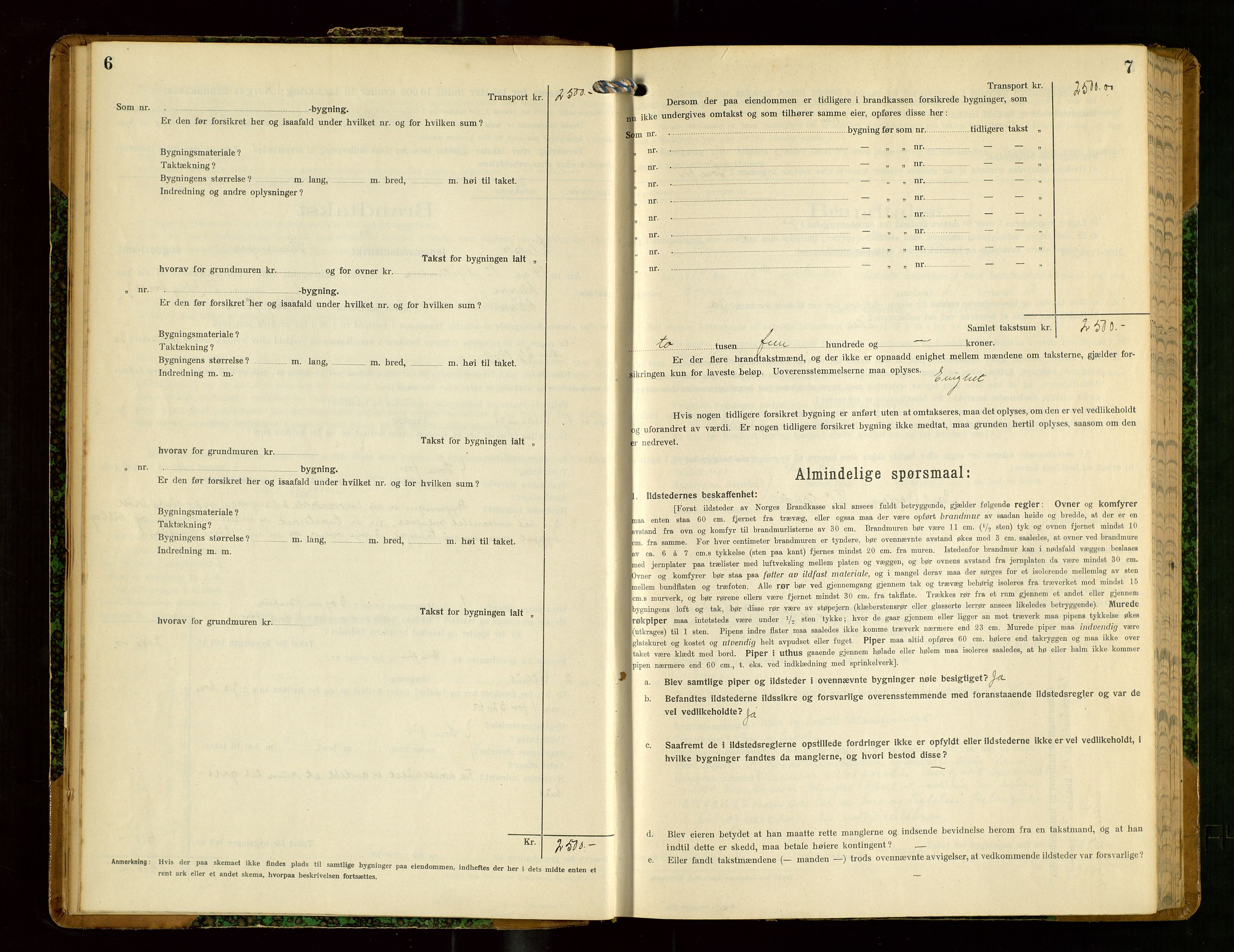 Klepp lensmannskontor, SAST/A-100163/Goc/L0008: "Brandtakstprotokol" m/register, 1914-1917, p. 6-7