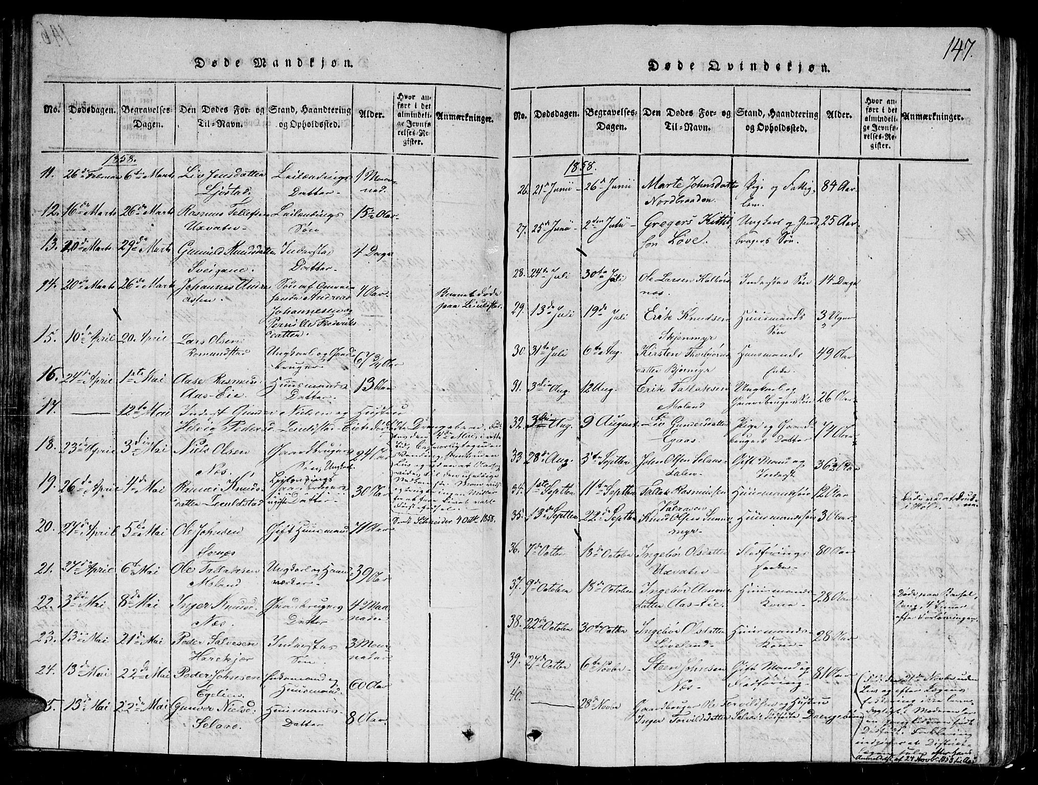 Gjerstad sokneprestkontor, SAK/1111-0014/F/Fb/Fbb/L0001: Parish register (copy) no. B 1, 1813-1863, p. 147