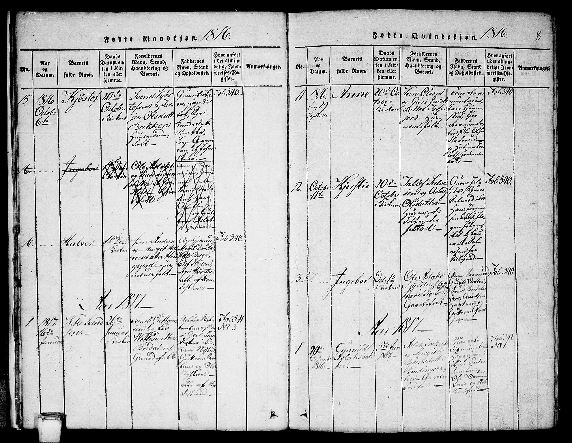 Kviteseid kirkebøker, SAKO/A-276/G/Gb/L0001: Parish register (copy) no. II 1, 1815-1842, p. 8