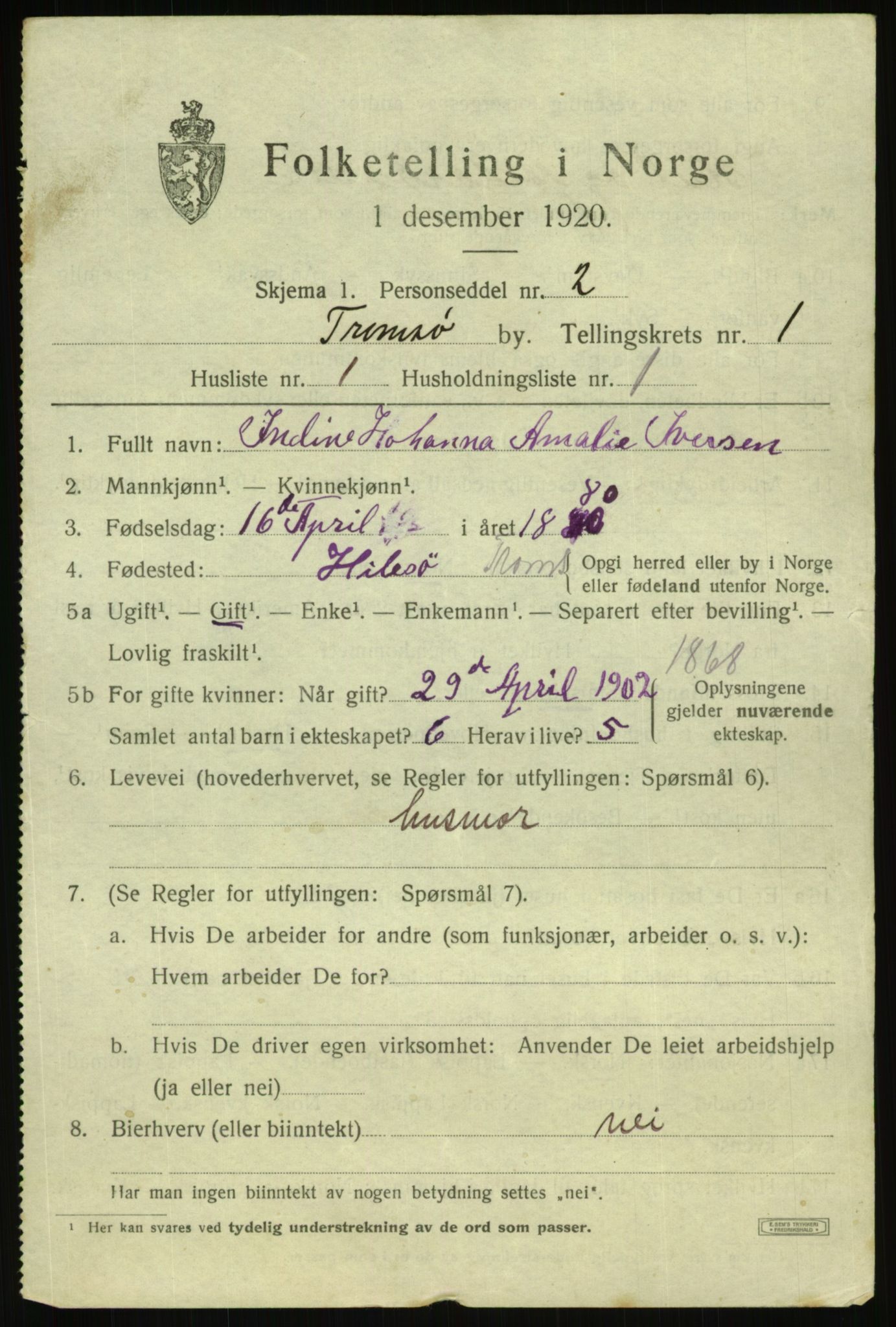 SATØ, 1920 census for Tromsø, 1920, p. 6859