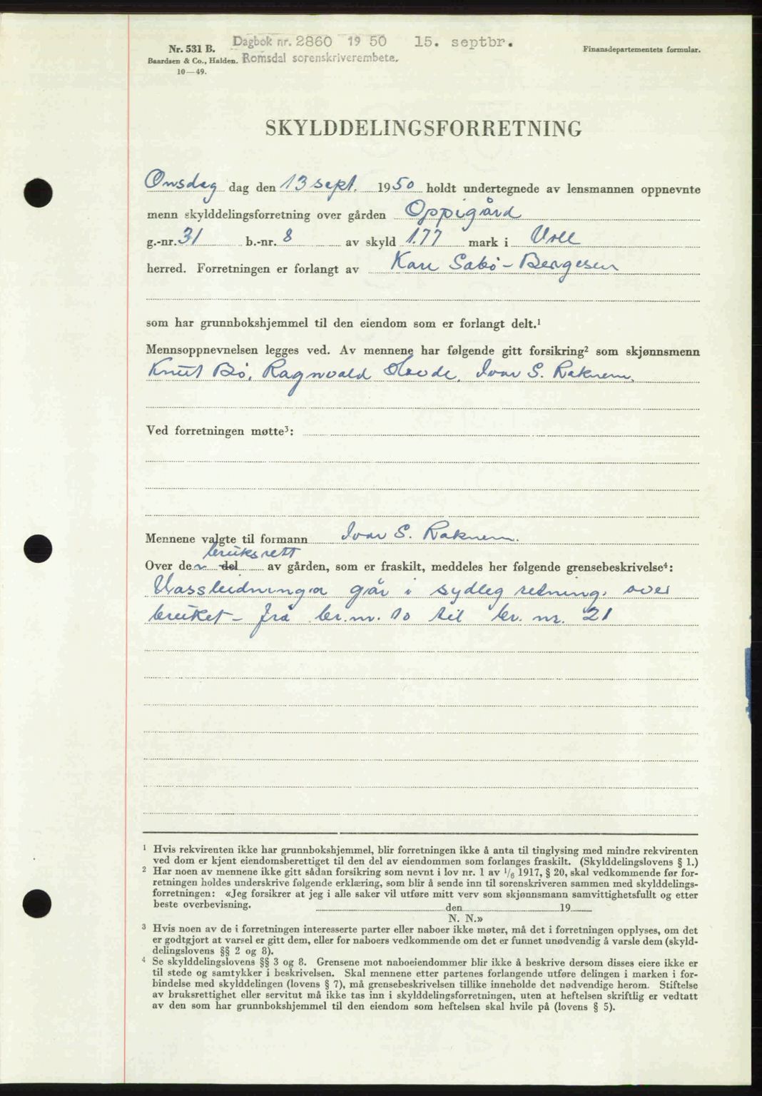 Romsdal sorenskriveri, AV/SAT-A-4149/1/2/2C: Mortgage book no. A34, 1950-1950, Diary no: : 2860/1950