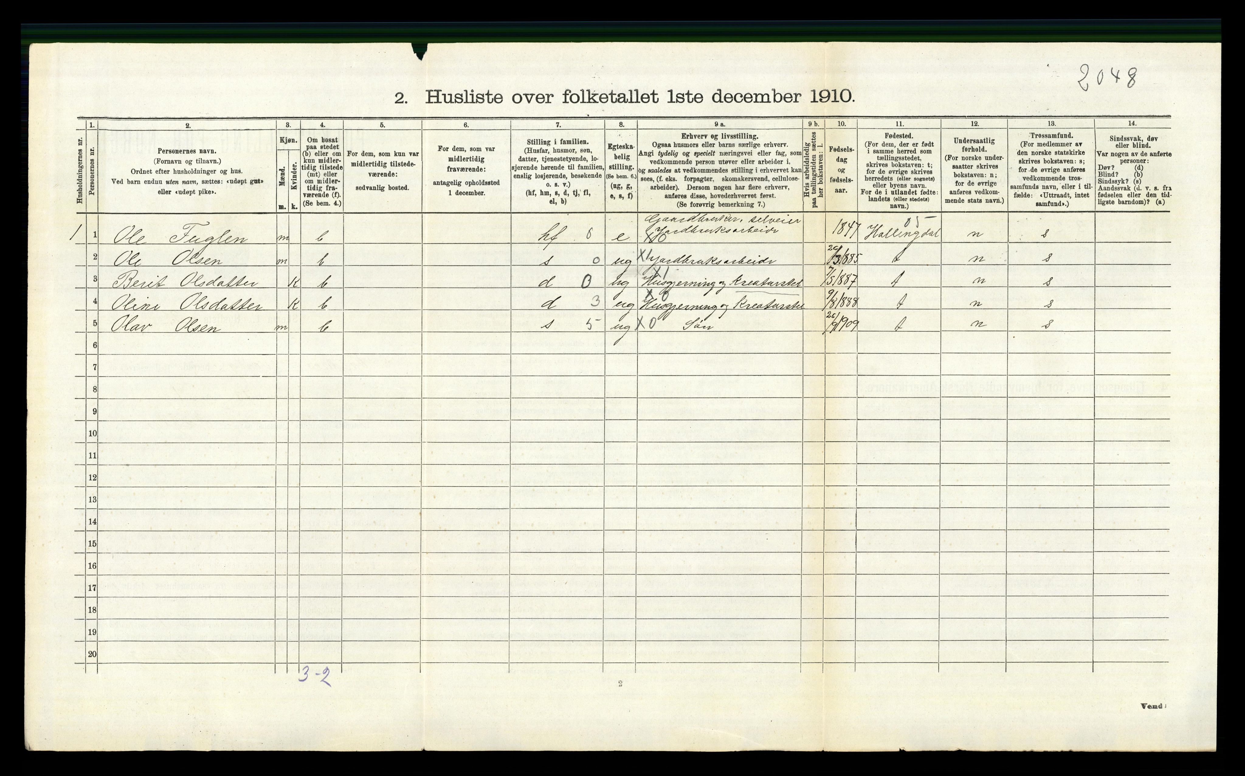 RA, 1910 census for Vang, 1910, p. 514