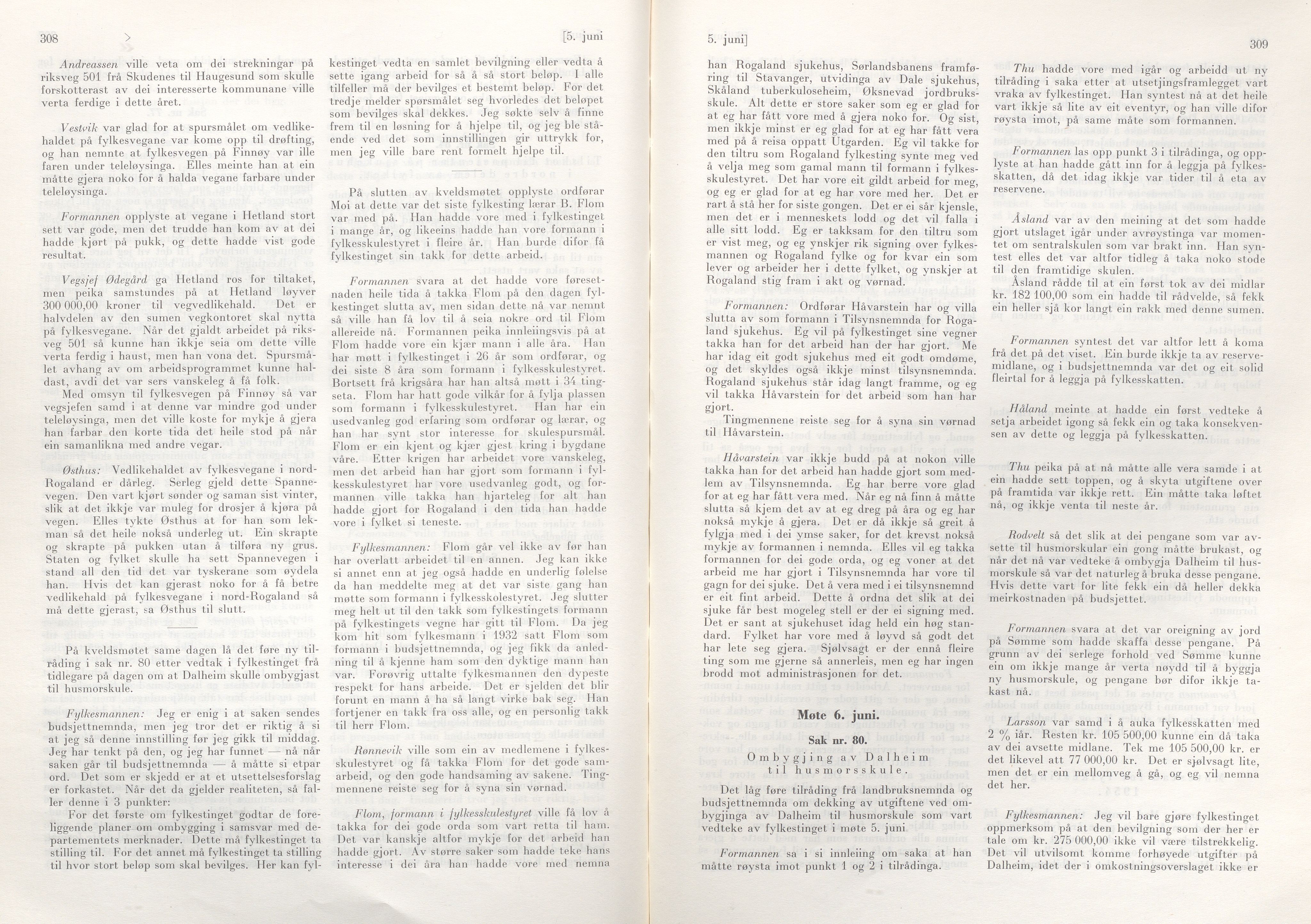 Rogaland fylkeskommune - Fylkesrådmannen , IKAR/A-900/A/Aa/Aaa/L0072: Møtebok , 1953, p. 308-309