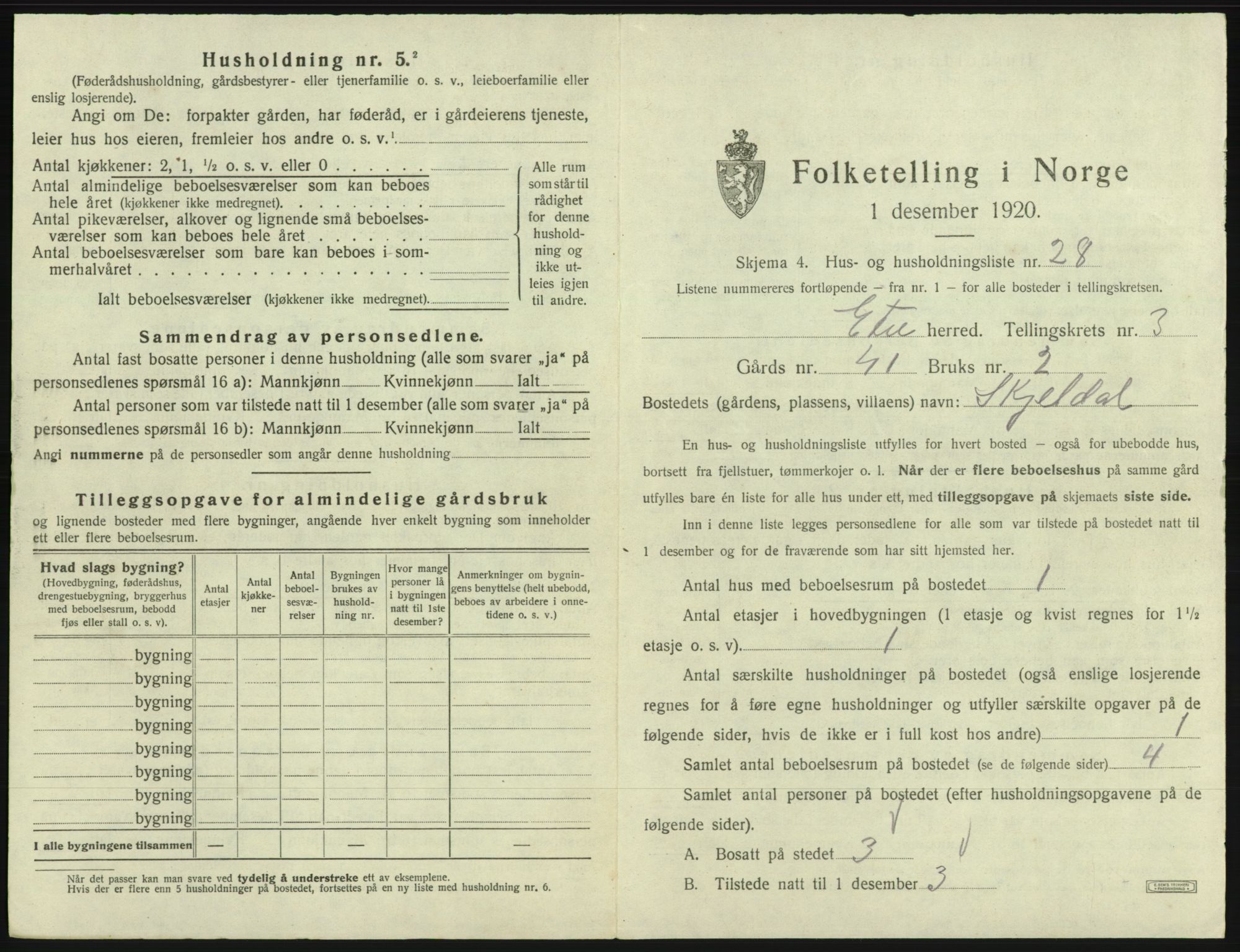 SAB, 1920 census for Etne, 1920, p. 261