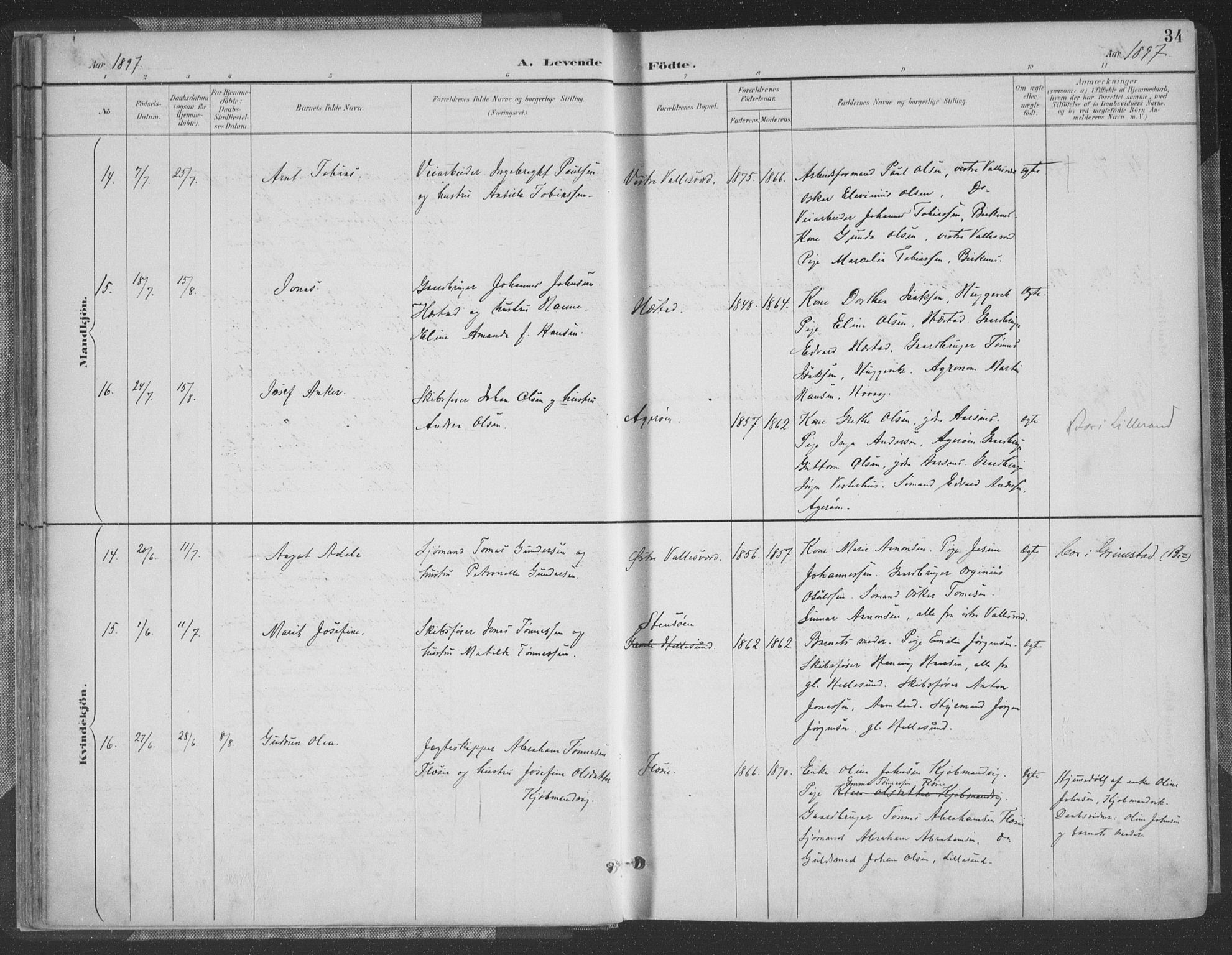 Høvåg sokneprestkontor, AV/SAK-1111-0025/F/Fa/L0006: Parish register (official) no. A 6, 1894-1923, p. 34