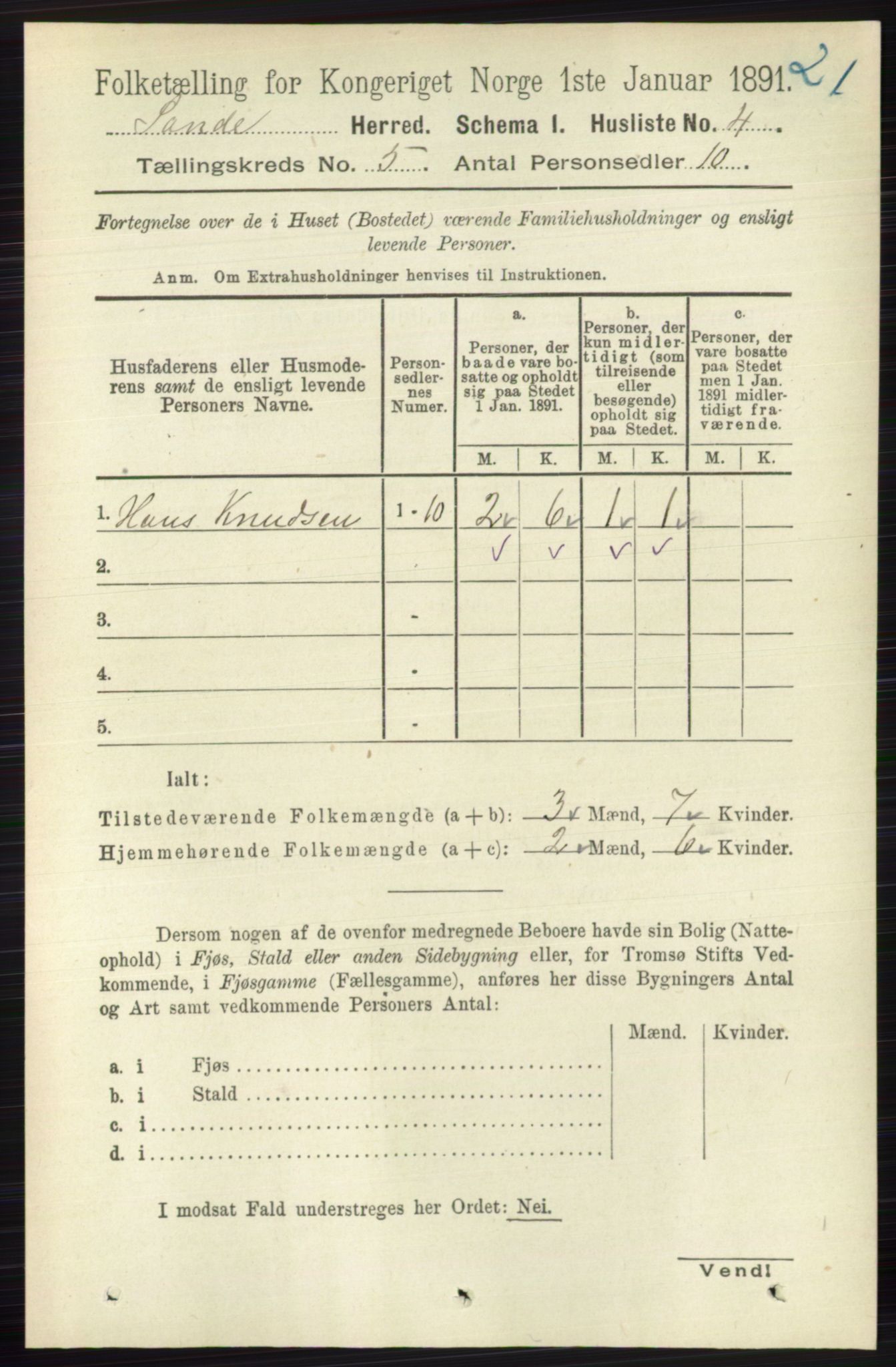 RA, 1891 census for 0713 Sande, 1891, p. 2062