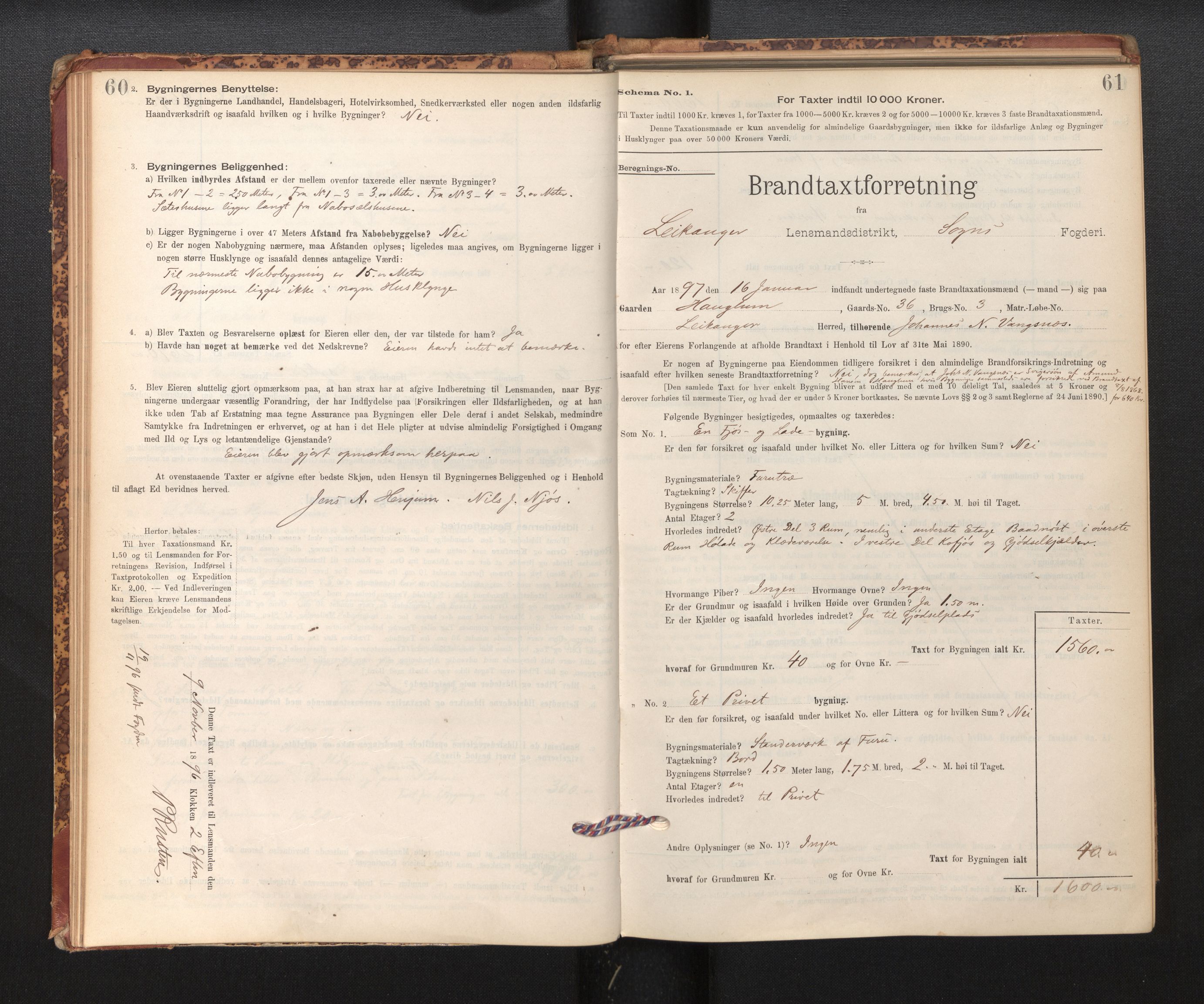 Lensmannen i Leikanger, SAB/A-29201/0012/L0004: Branntakstprotokoll, skjematakst, 1894-1903, p. 60-61