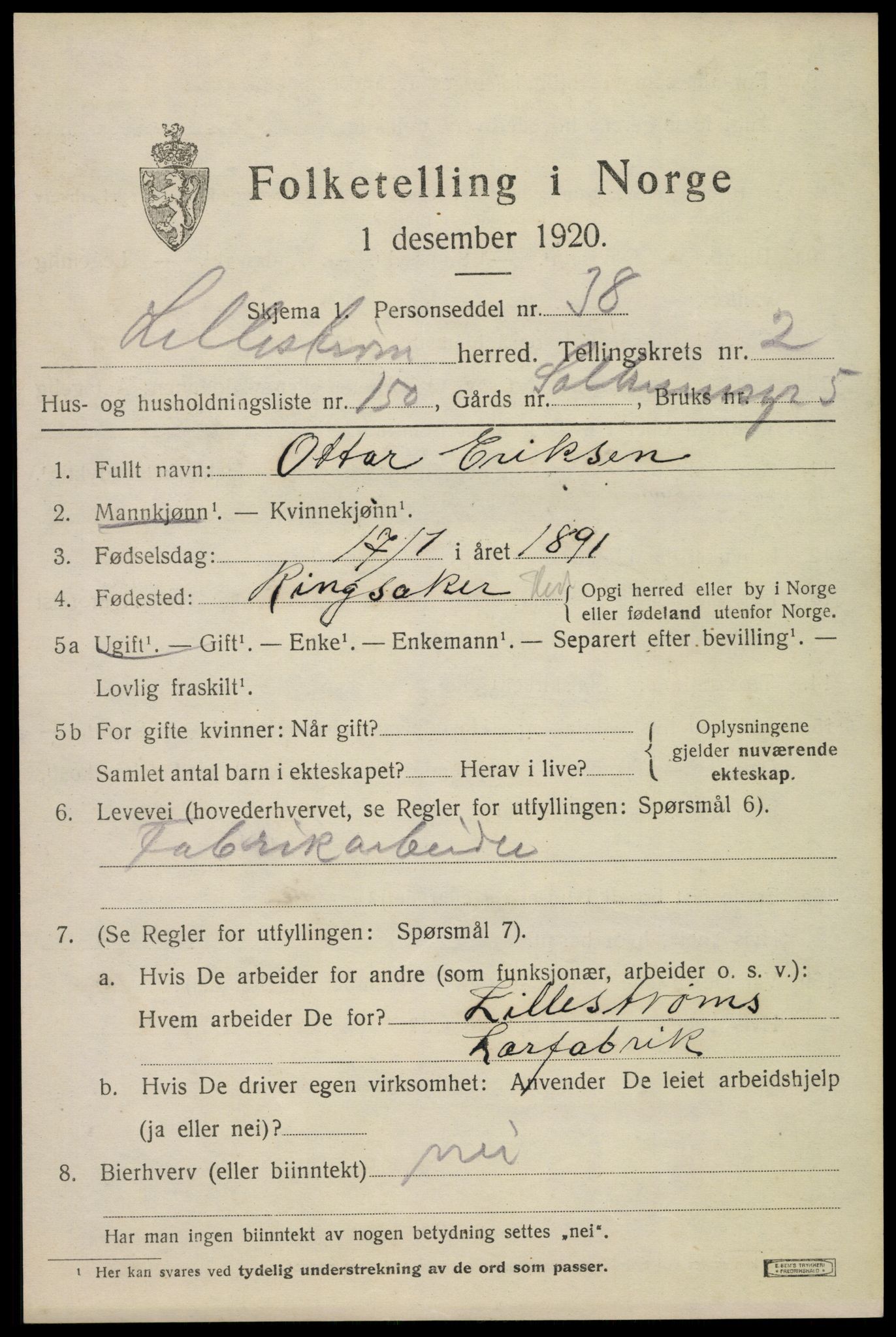 SAO, 1920 census for Lillestrøm, 1920, p. 7440