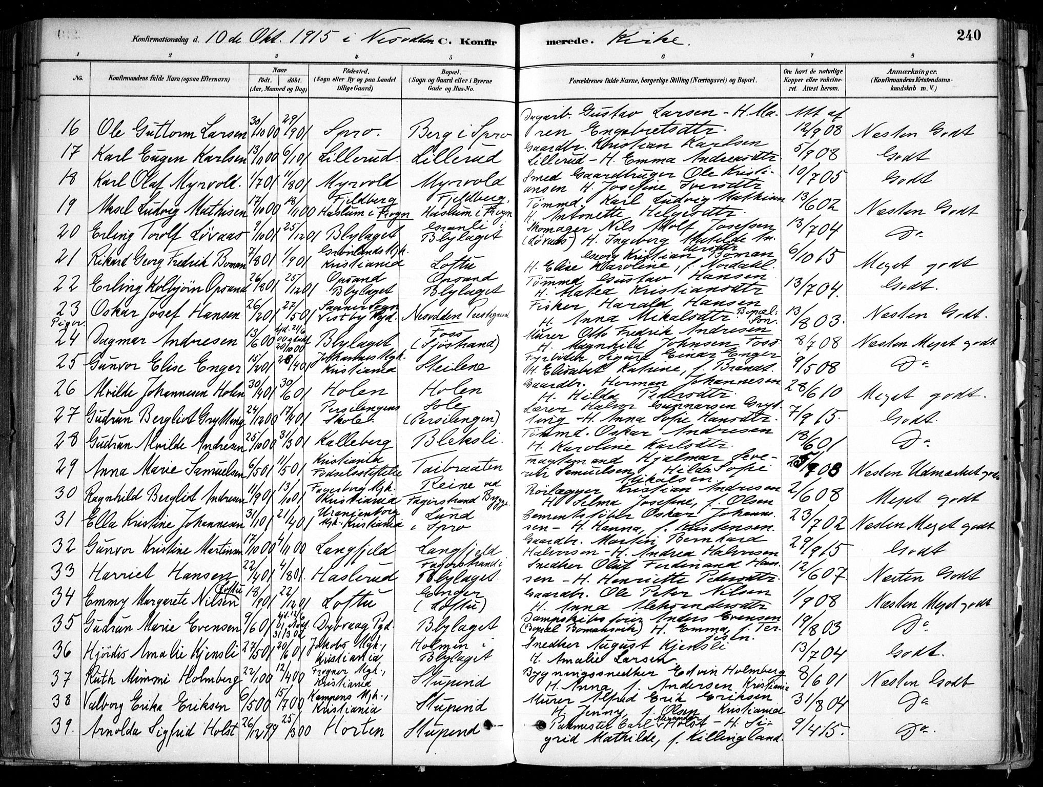 Nesodden prestekontor Kirkebøker, AV/SAO-A-10013/F/Fa/L0009: Parish register (official) no. I 9, 1880-1915, p. 240