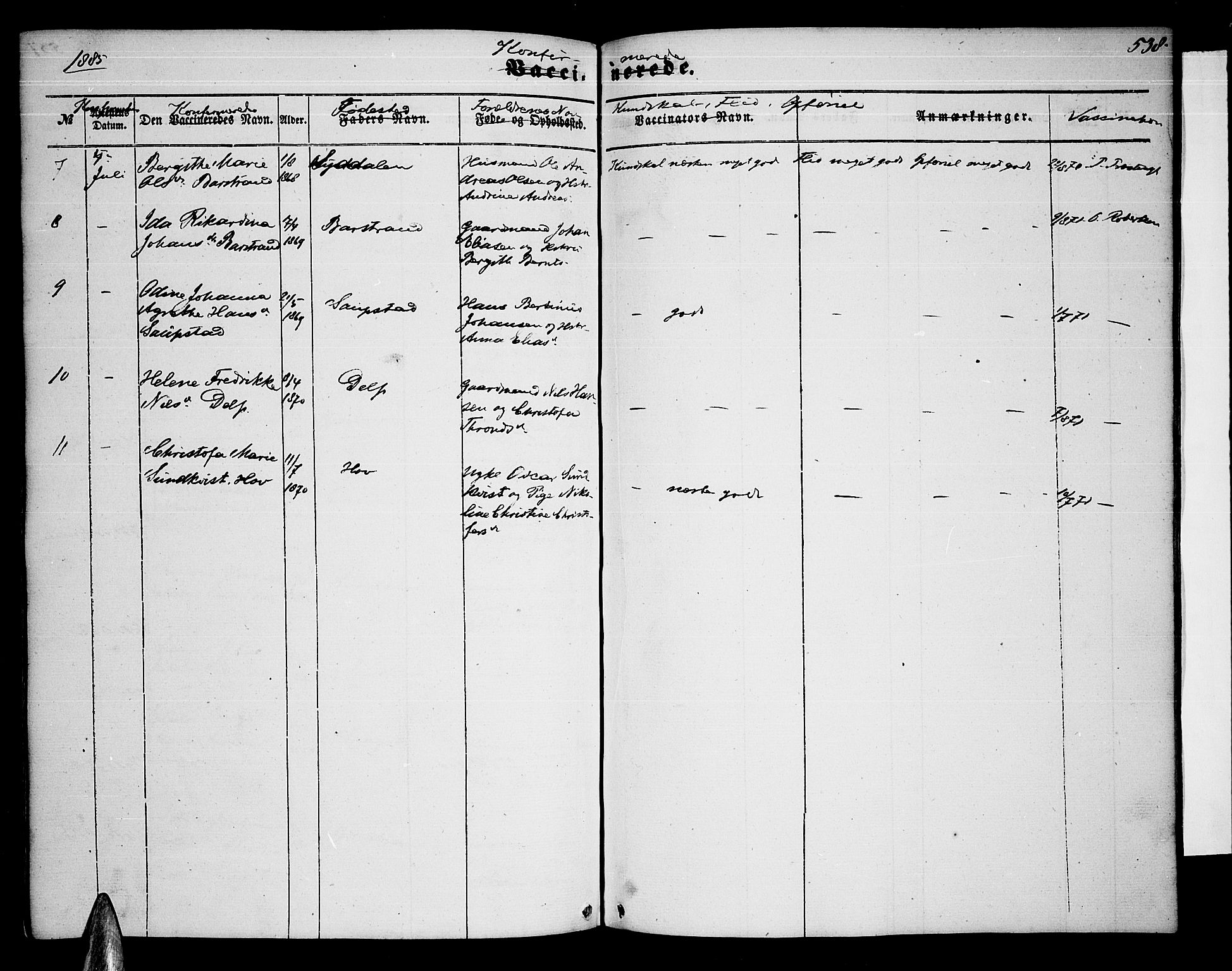 Ministerialprotokoller, klokkerbøker og fødselsregistre - Nordland, AV/SAT-A-1459/876/L1102: Parish register (copy) no. 876C01, 1852-1886, p. 538