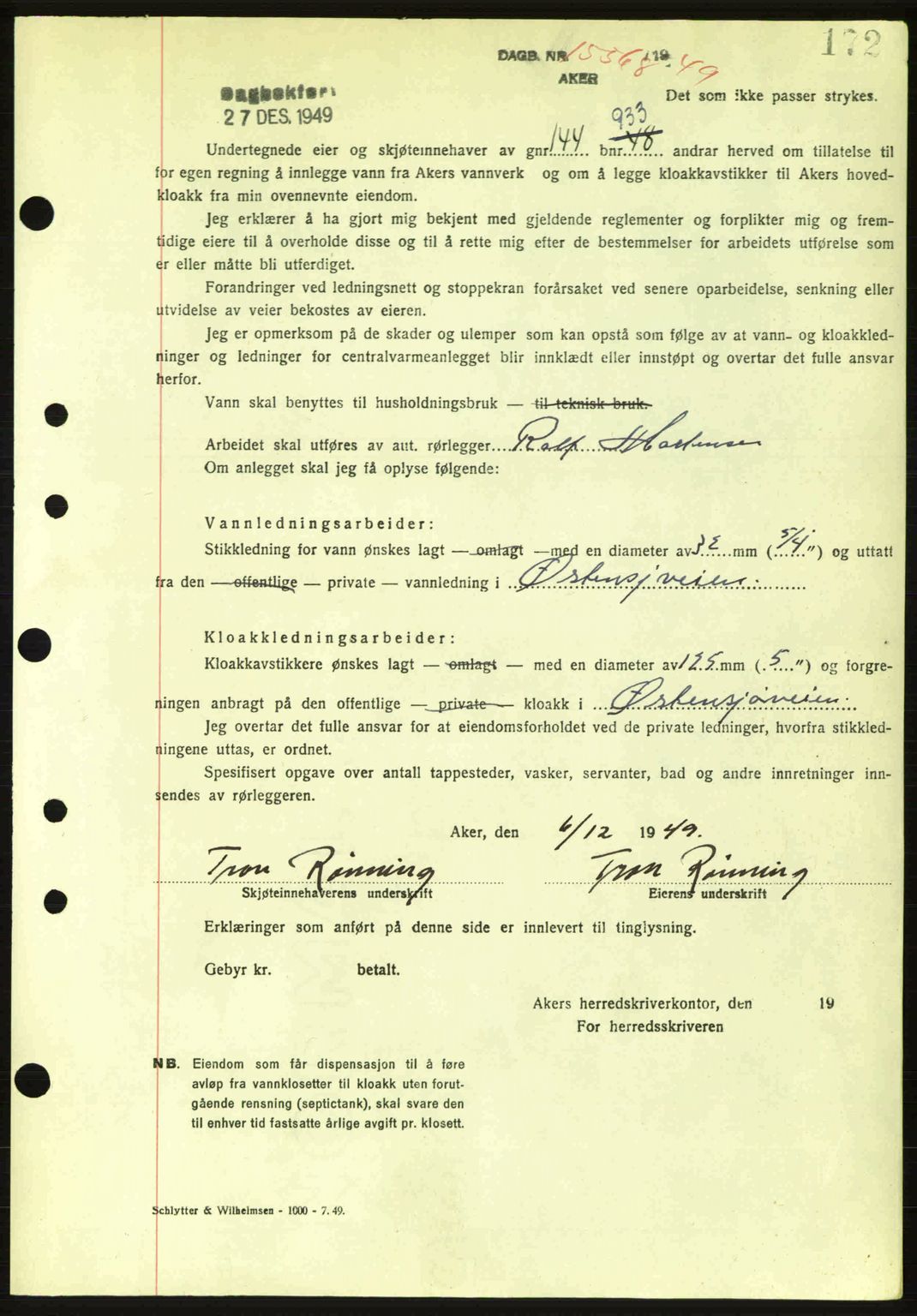 Oslo byskriverembete, AV/SAO-A-10227/G/Gb/Gbd/Gbda/L0017: Mortgage book no. A215, 1949-1950, Diary no: : 15568/1949