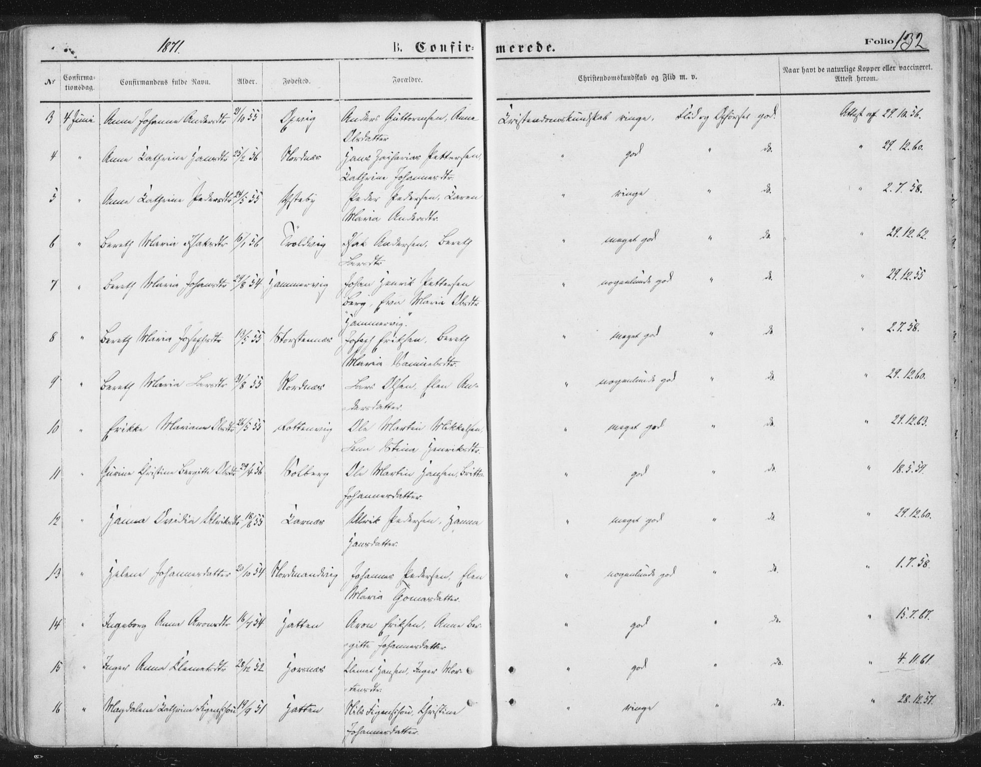 Lyngen sokneprestembete, AV/SATØ-S-1289/H/He/Hea/L0006kirke: Parish register (official) no. 6, 1870-1878, p. 132