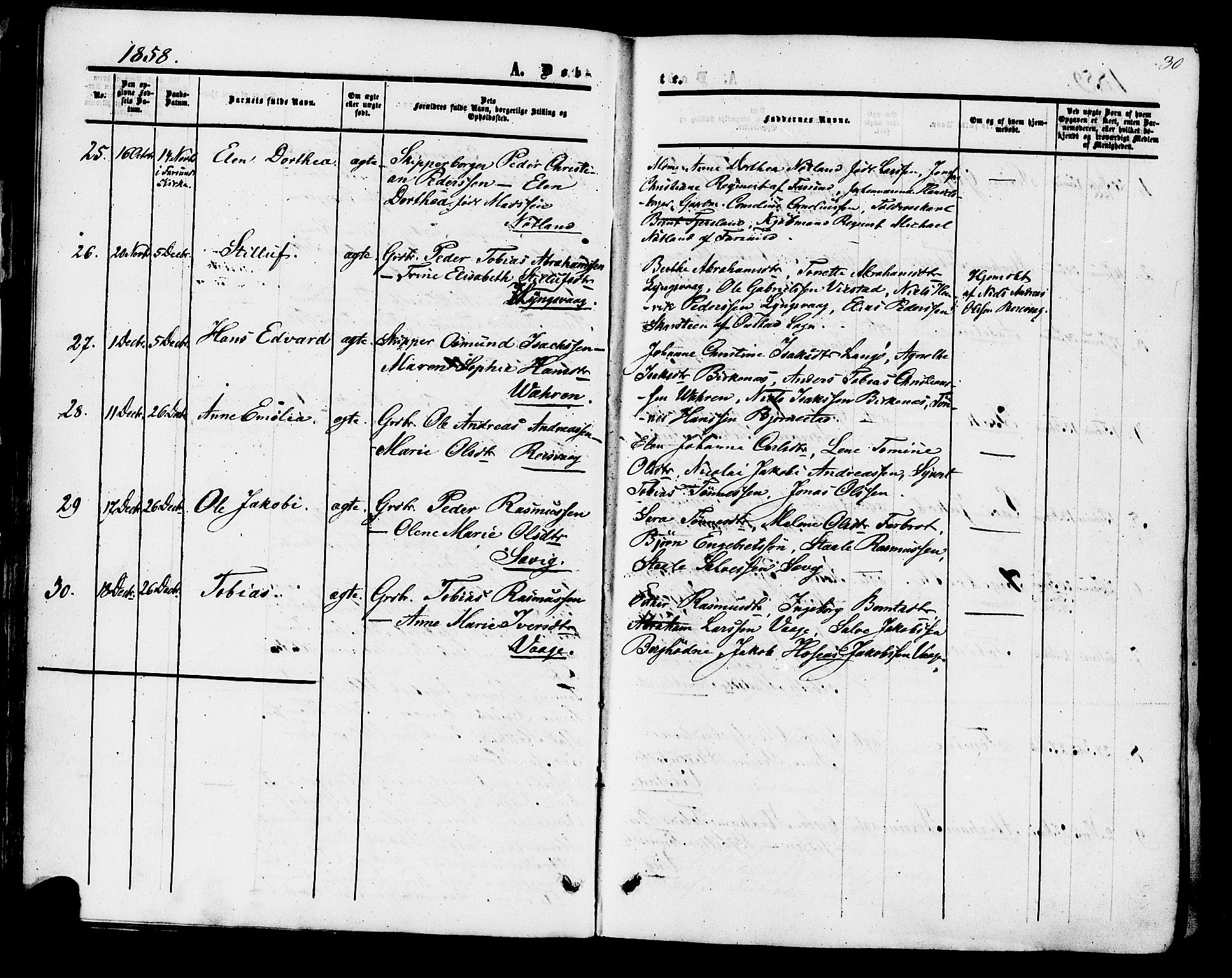 Herad sokneprestkontor, AV/SAK-1111-0018/F/Fa/Fab/L0004: Parish register (official) no. A 4, 1853-1885, p. 30