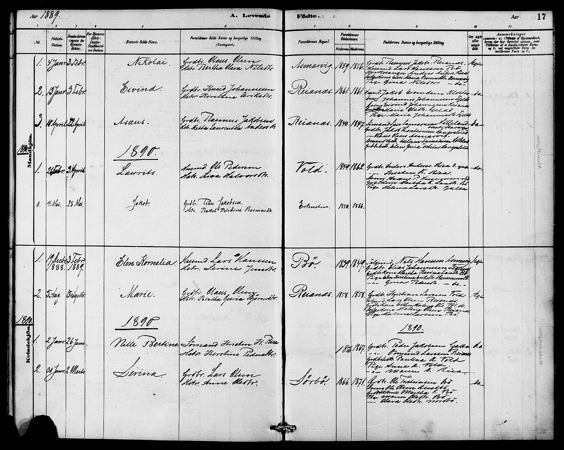 Rennesøy sokneprestkontor, SAST/A -101827/H/Ha/Haa/L0008: Parish register (official) no. A 8, 1878-1890, p. 17