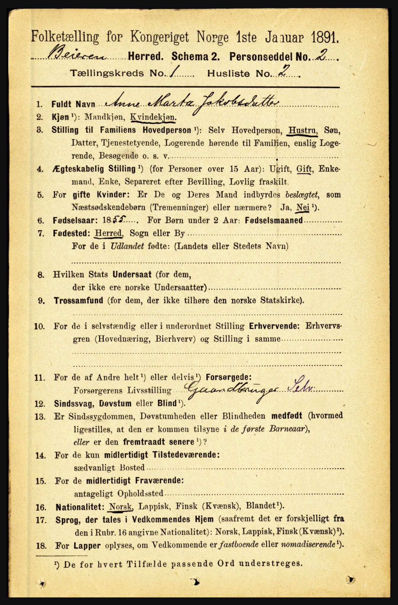 RA, 1891 census for 1839 Beiarn, 1891, p. 73