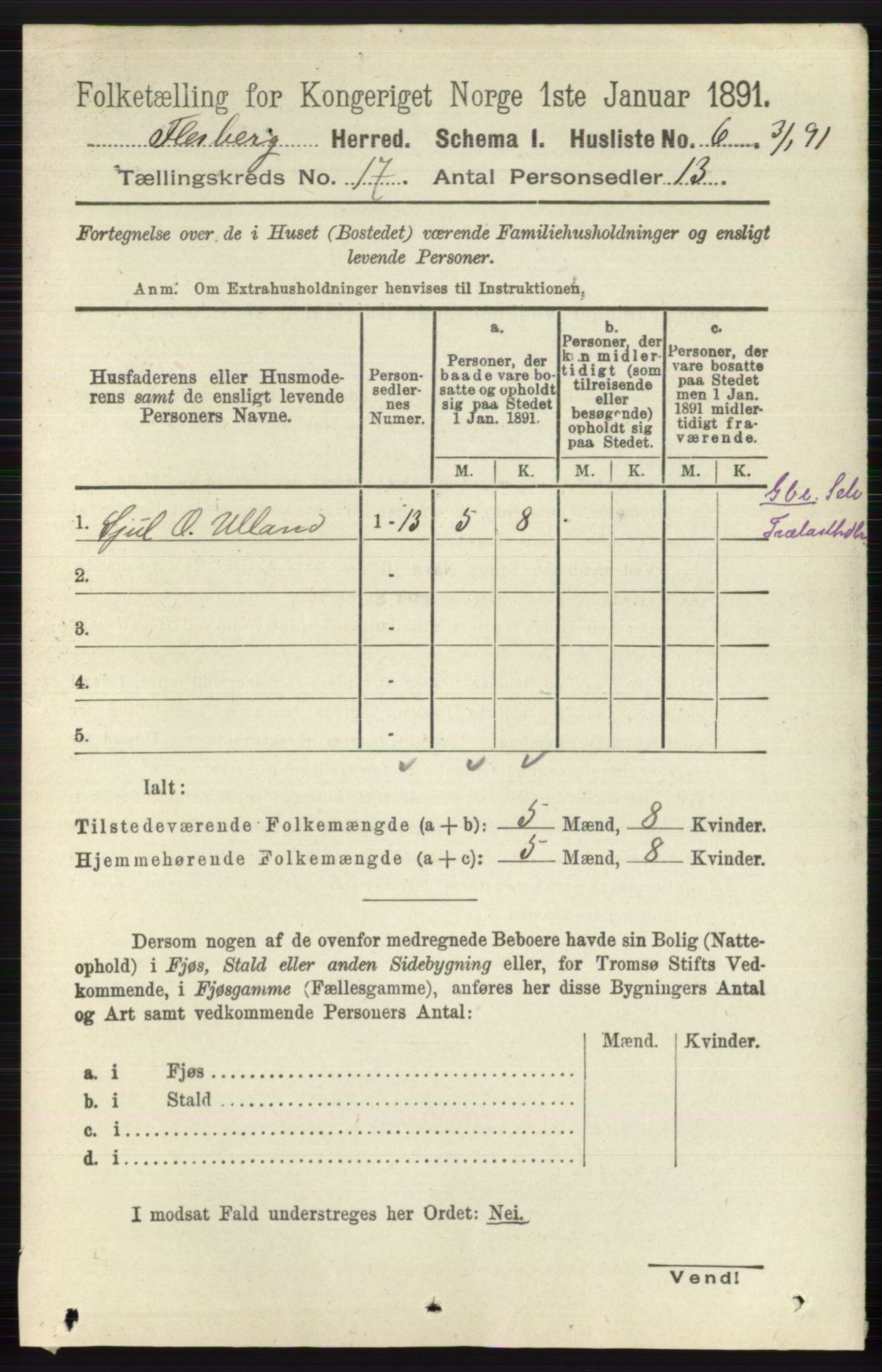 RA, 1891 census for 0631 Flesberg, 1891, p. 2981