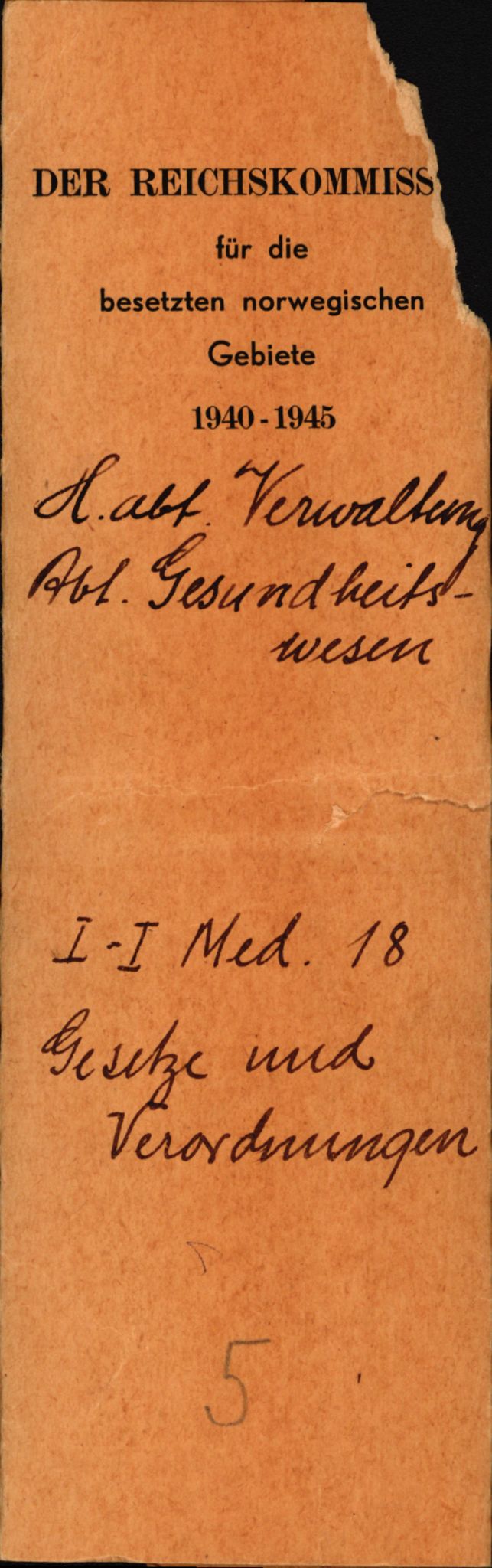 Tyske arkiver, Reichskommissariat, AV/RA-RAFA-2174/E/Eb/Ebe/L0005: B I Medizinische Angelegenheiten, 1940-1945, p. 1