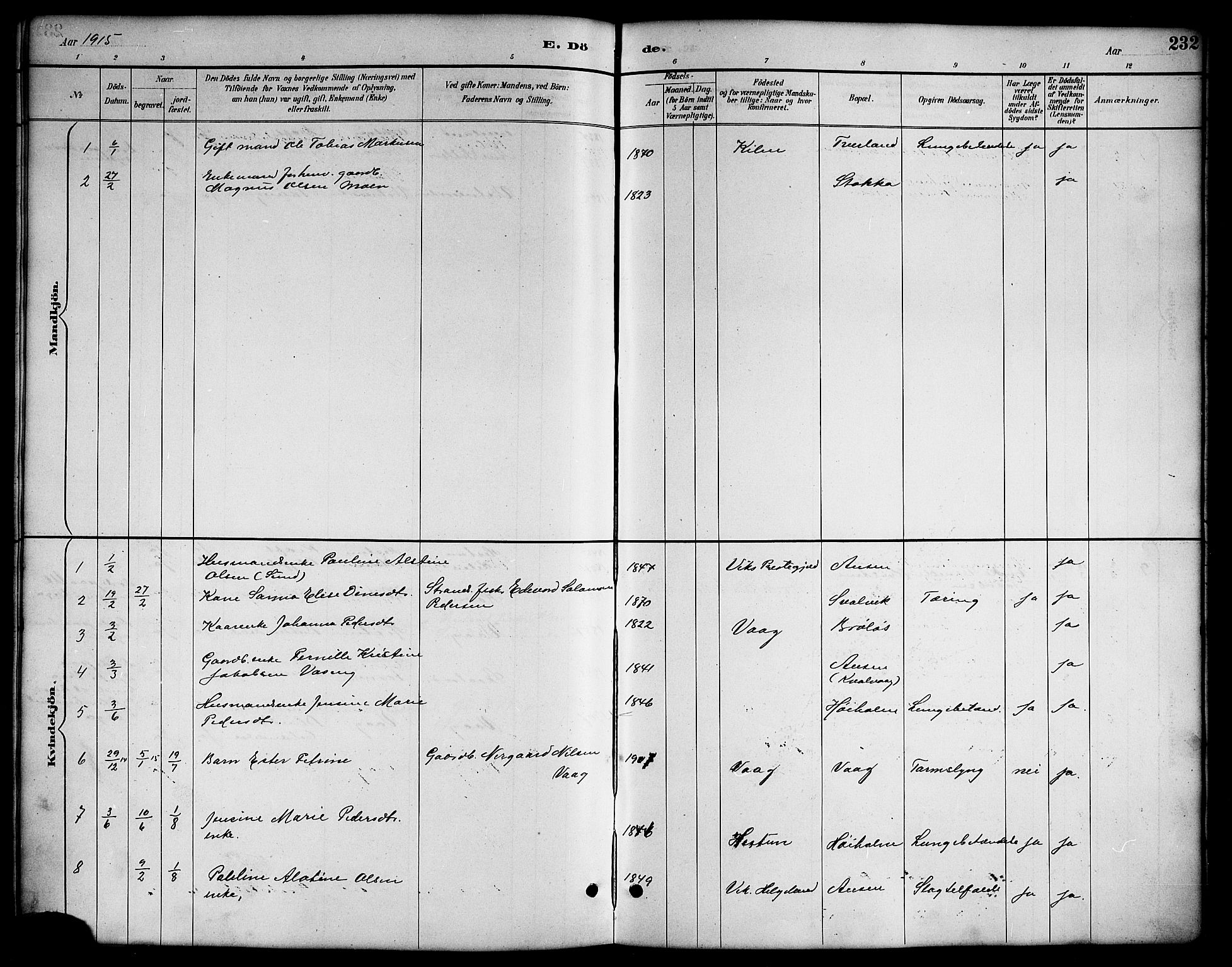 Ministerialprotokoller, klokkerbøker og fødselsregistre - Nordland, SAT/A-1459/819/L0277: Parish register (copy) no. 819C03, 1888-1917, p. 232