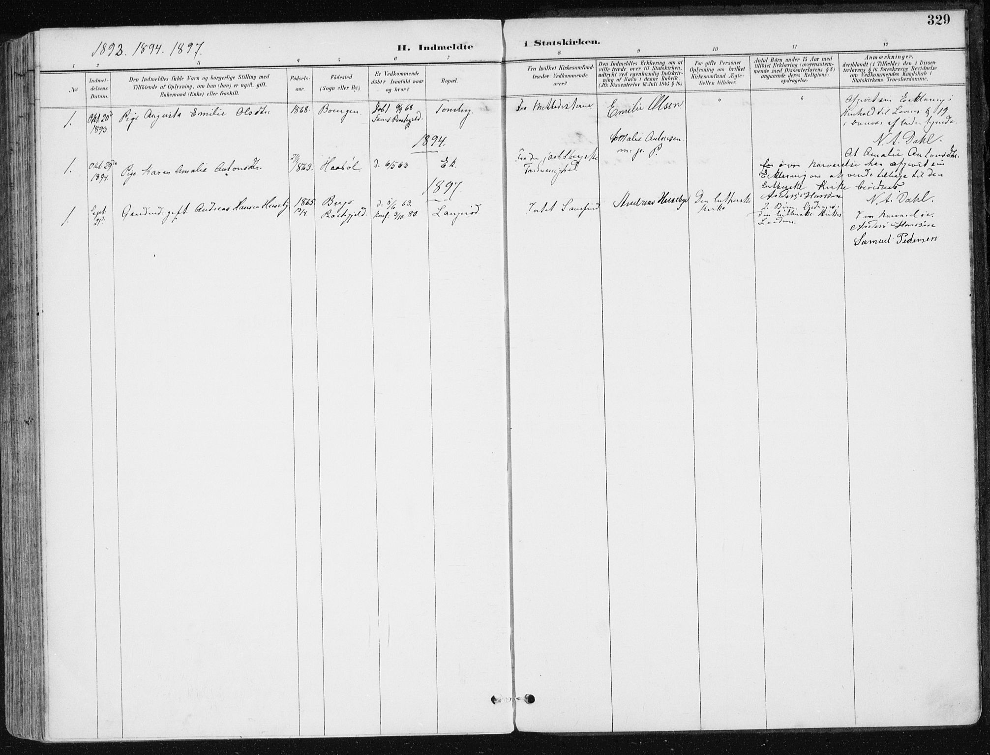 Sem kirkebøker, AV/SAKO-A-5/F/Fb/L0005: Parish register (official) no. II 5, 1892-1904, p. 329