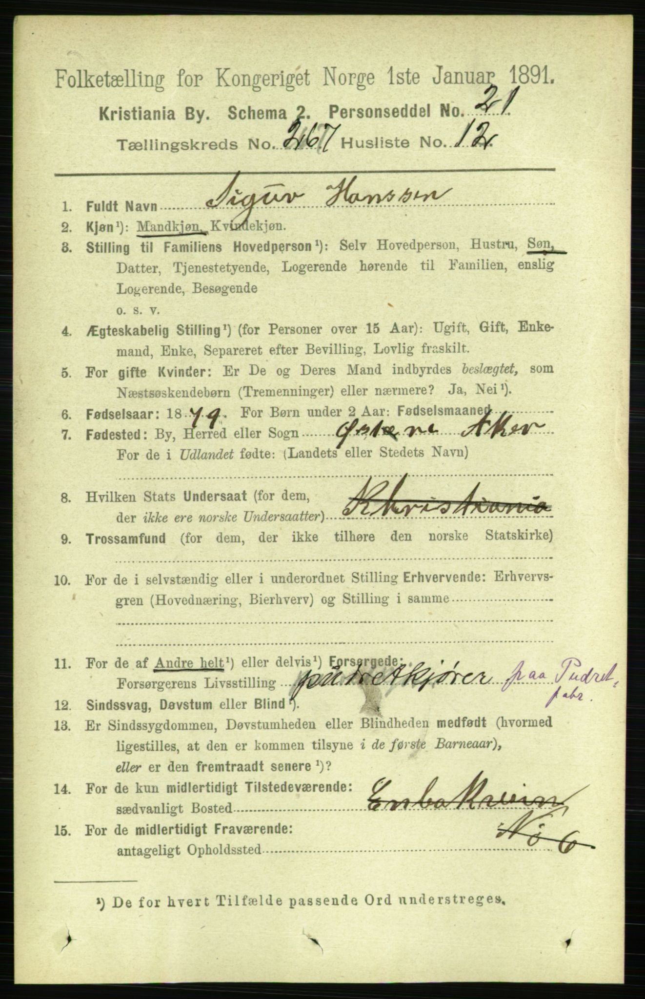 RA, 1891 census for 0301 Kristiania, 1891, p. 161655