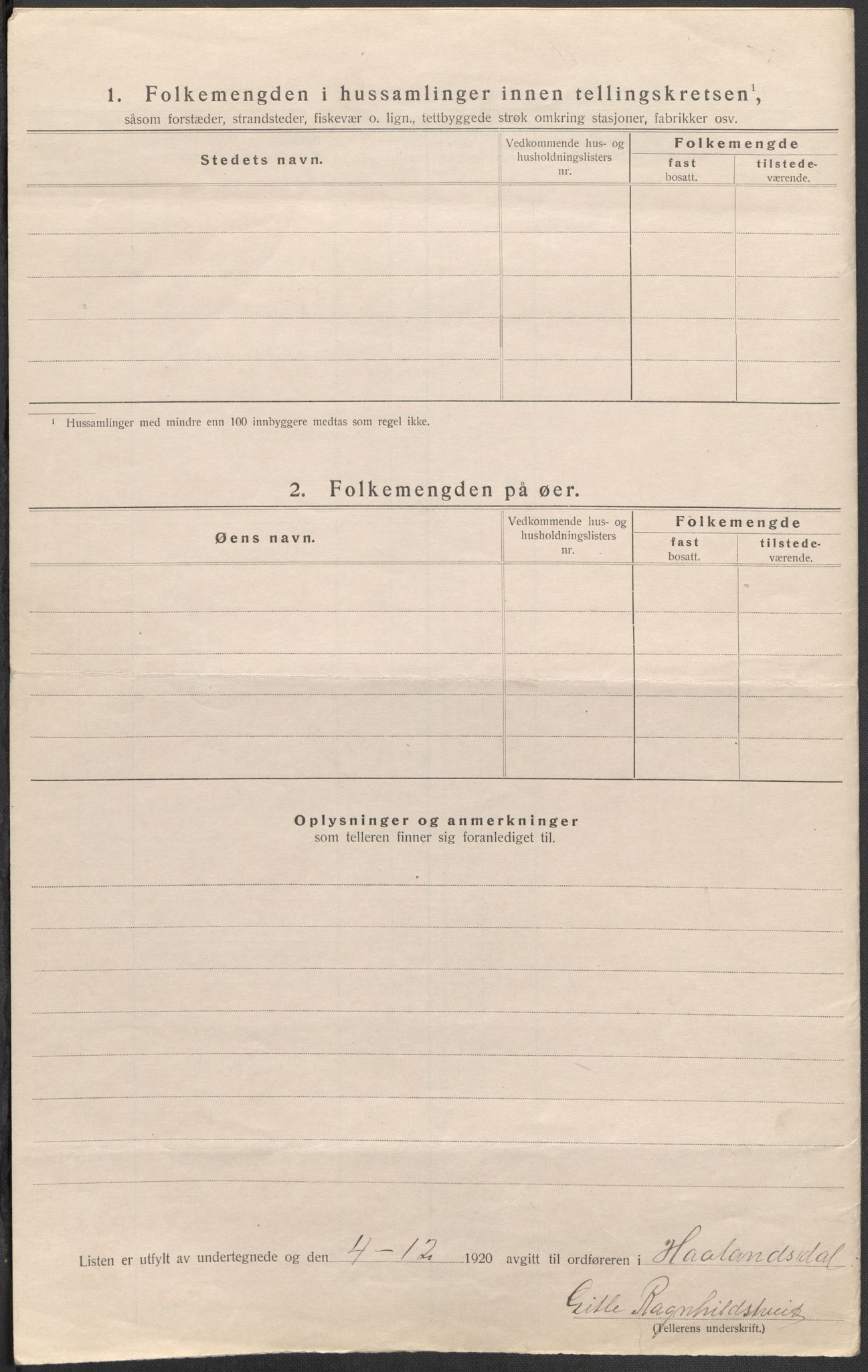 SAB, 1920 census for Hålandsdal, 1920, p. 7
