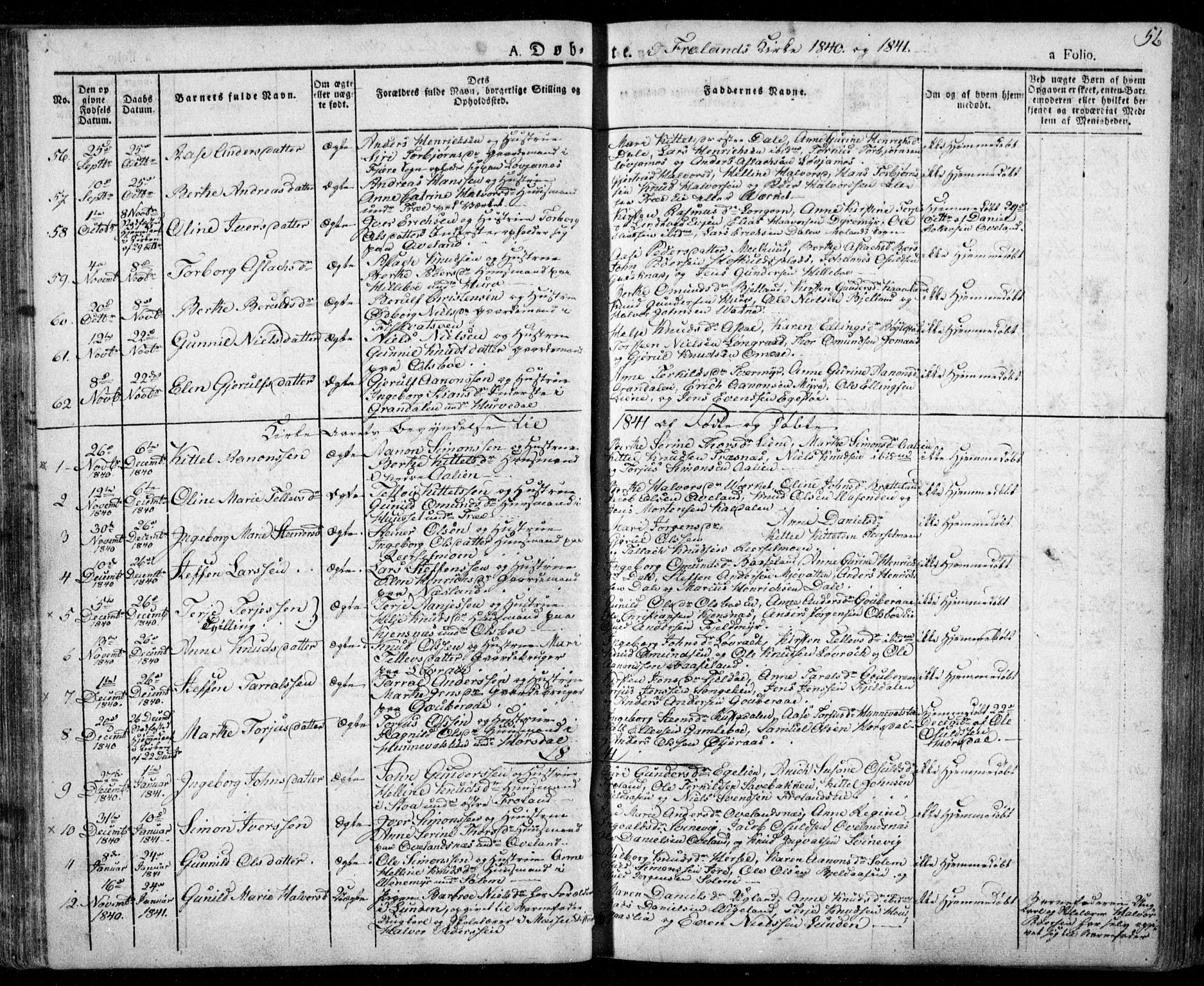 Froland sokneprestkontor, SAK/1111-0013/F/Fa/L0001: Parish register (official) no. A 1, 1827-1844, p. 56