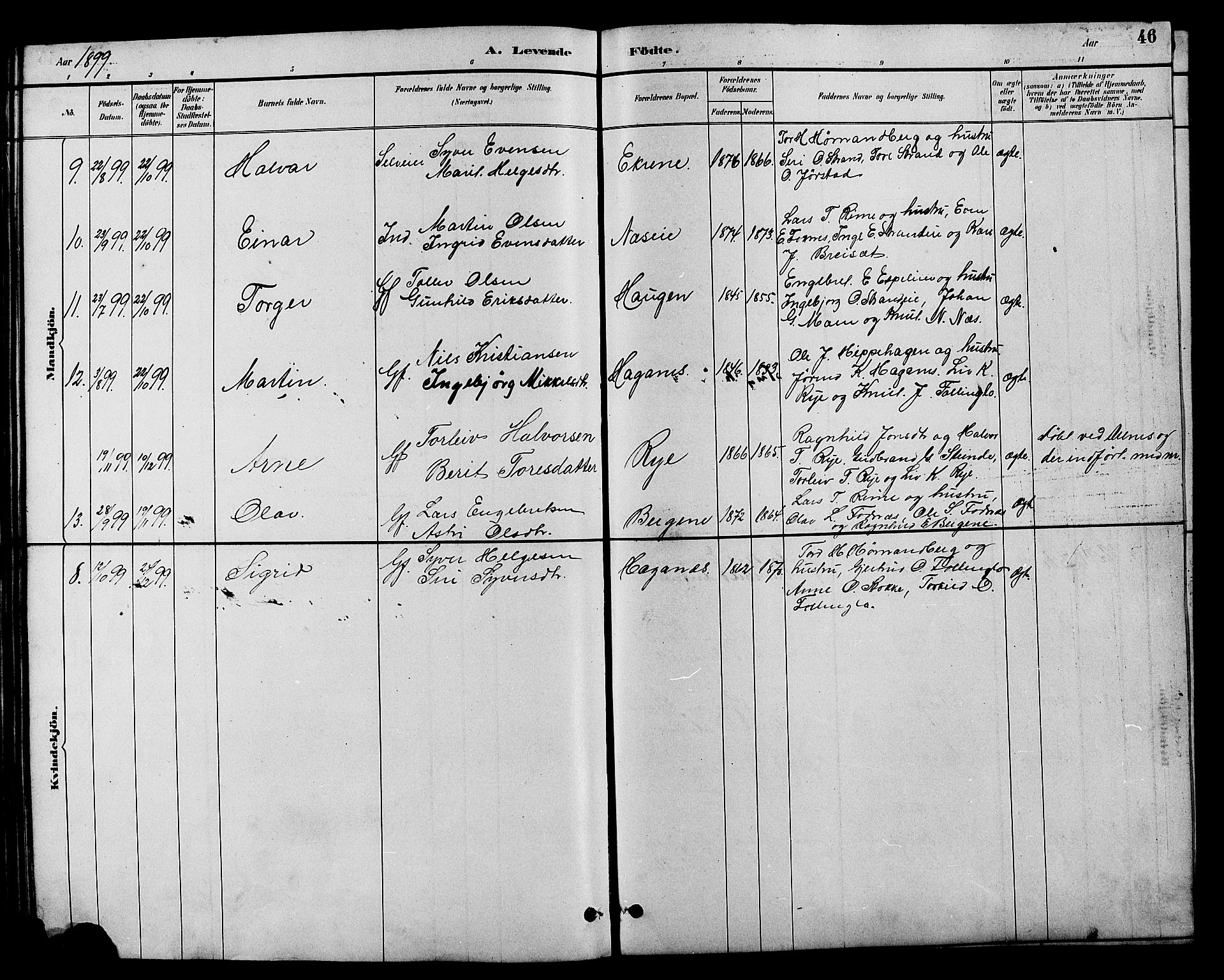 Nord-Aurdal prestekontor, SAH/PREST-132/H/Ha/Hab/L0007: Parish register (copy) no. 7, 1883-1910, p. 46