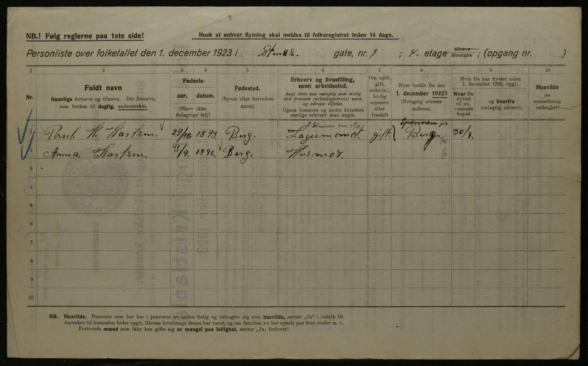 OBA, Municipal Census 1923 for Kristiania, 1923, p. 112019