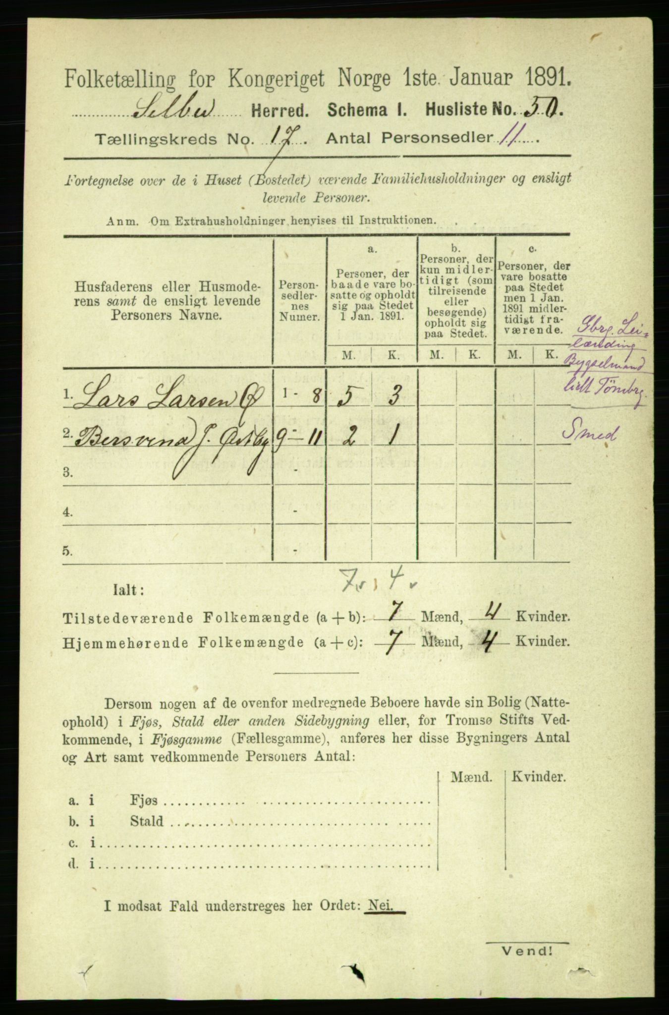 RA, 1891 census for 1664 Selbu, 1891, p. 6052