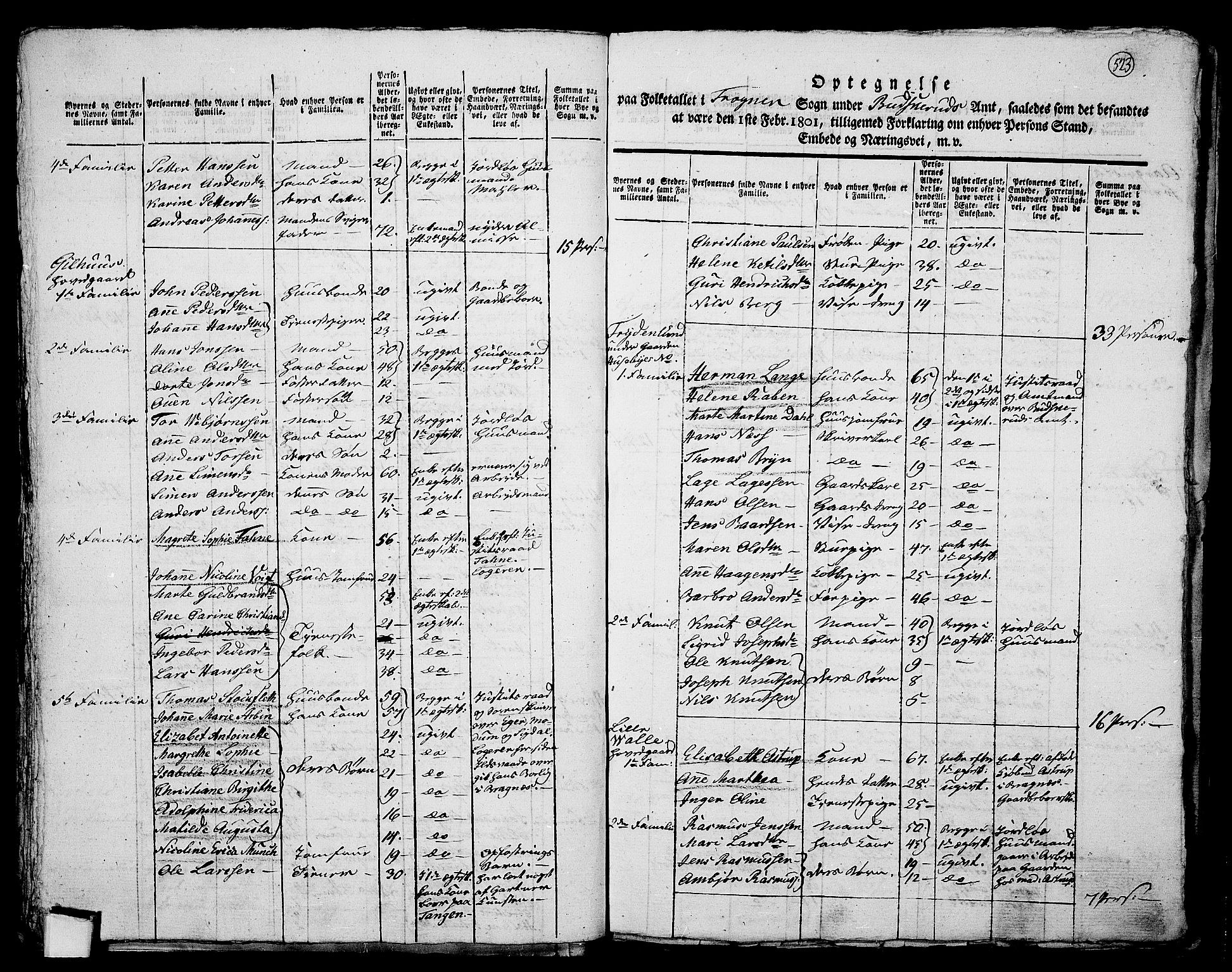 RA, 1801 census for 0626P Lier, 1801, p. 522b-523a