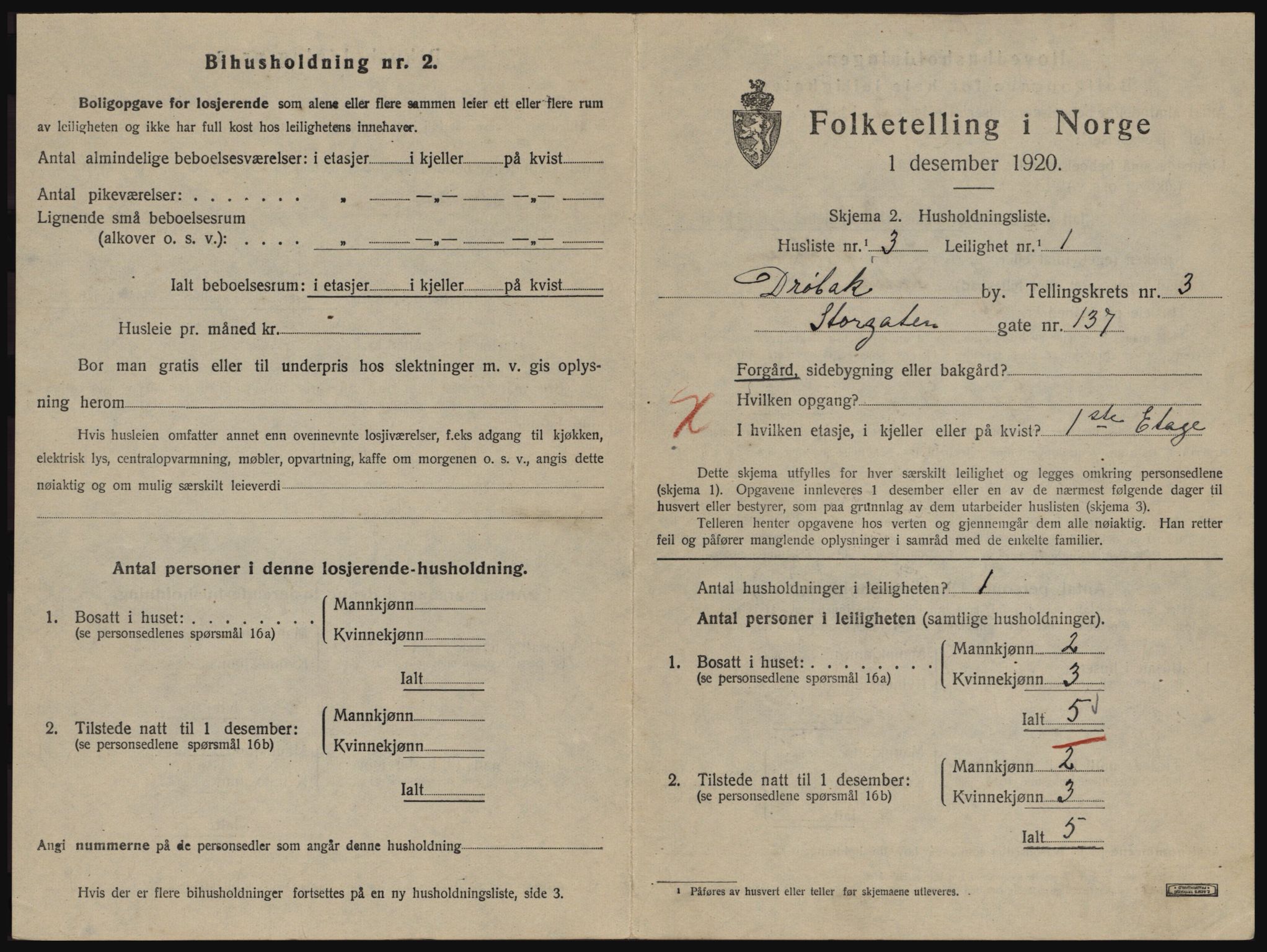 SAO, 1920 census for Drøbak, 1920, p. 1119