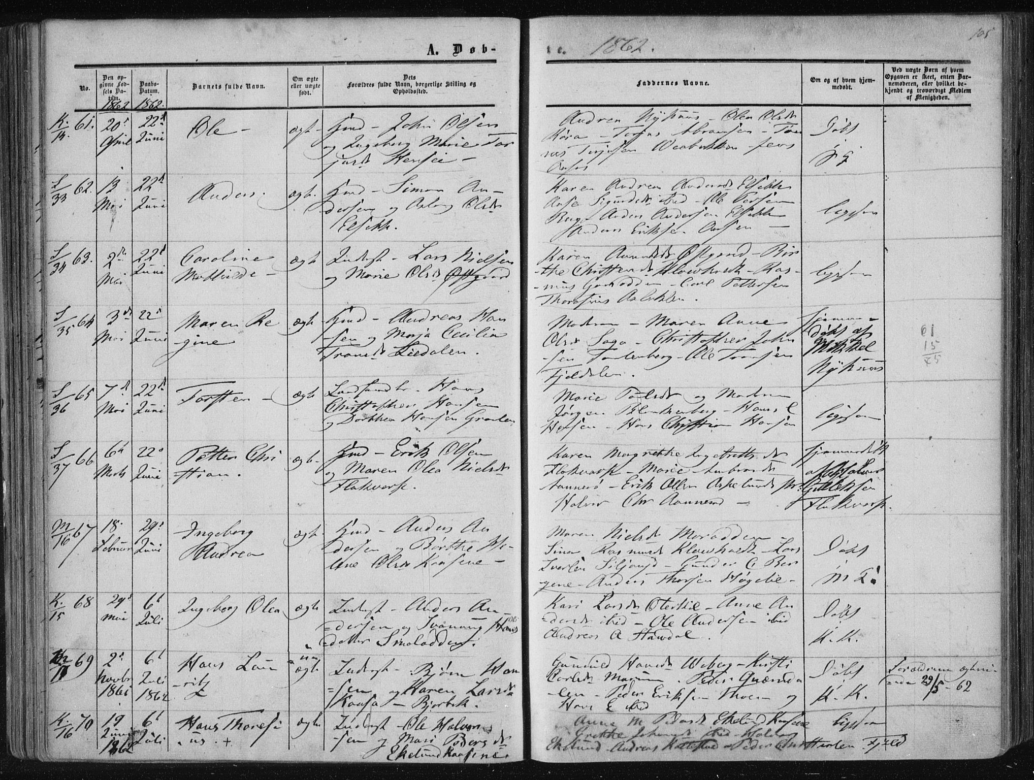 Solum kirkebøker, SAKO/A-306/F/Fa/L0007: Parish register (official) no. I 7, 1856-1864, p. 105