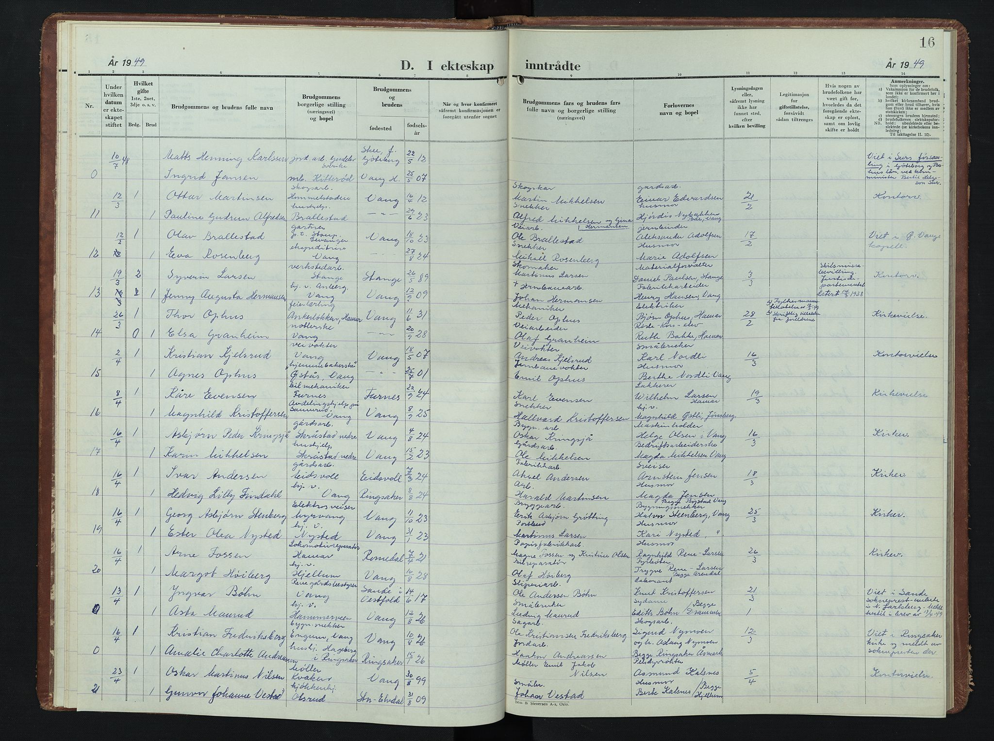 Vang prestekontor, Hedmark, AV/SAH-PREST-008/H/Ha/Hab/L0020: Parish register (copy) no. 20, 1947-1957, p. 16